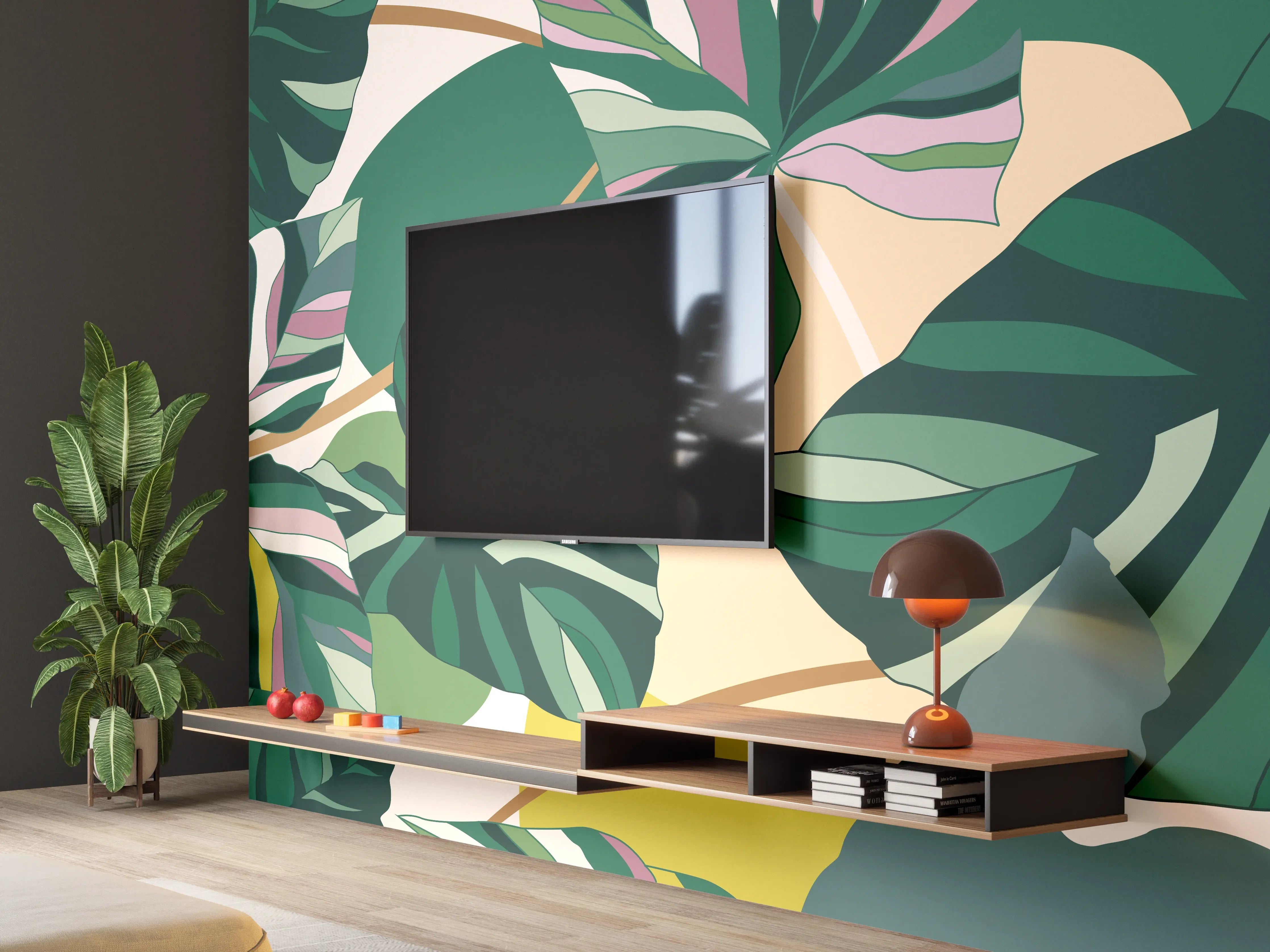 Wandverkleidung Wohnzimmer - Exotisches Monstera Blattdesign