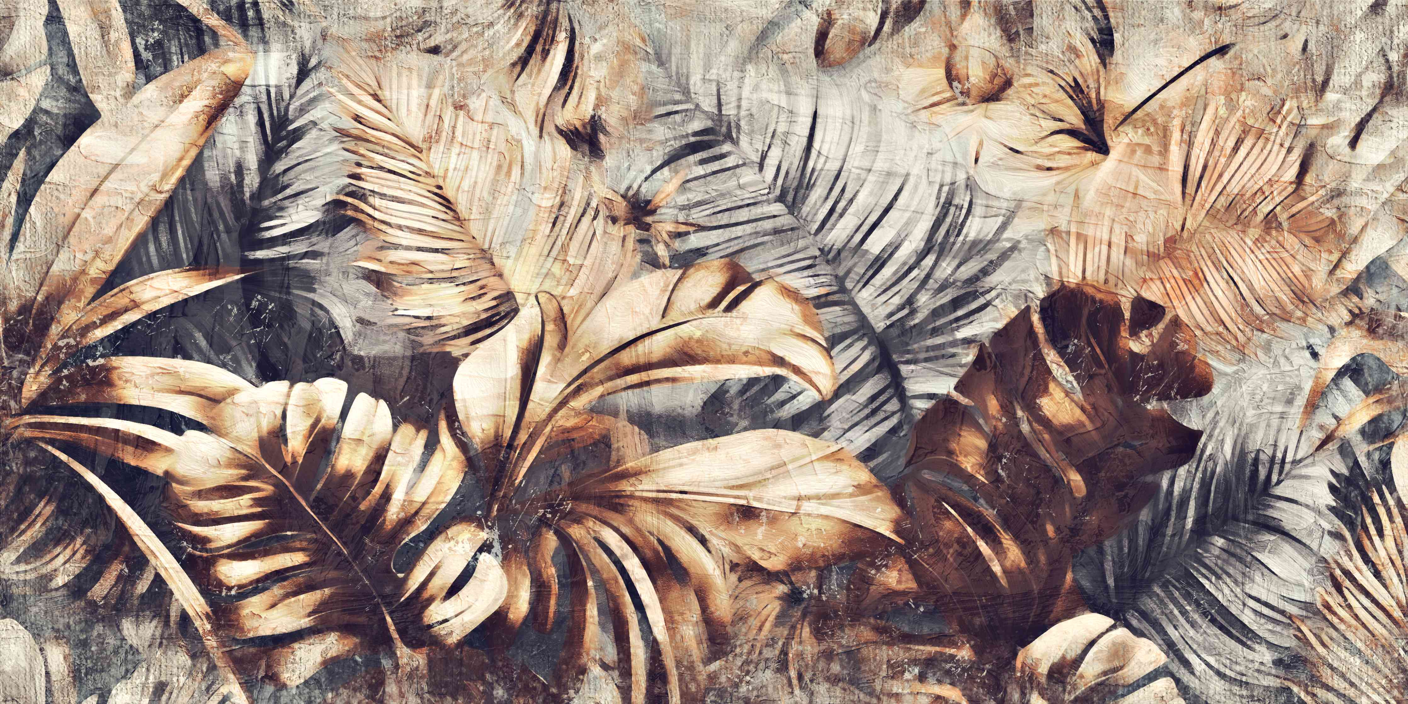 Wandverkleidung Wohnzimmer-Exotisches Palmenblatt-Muster