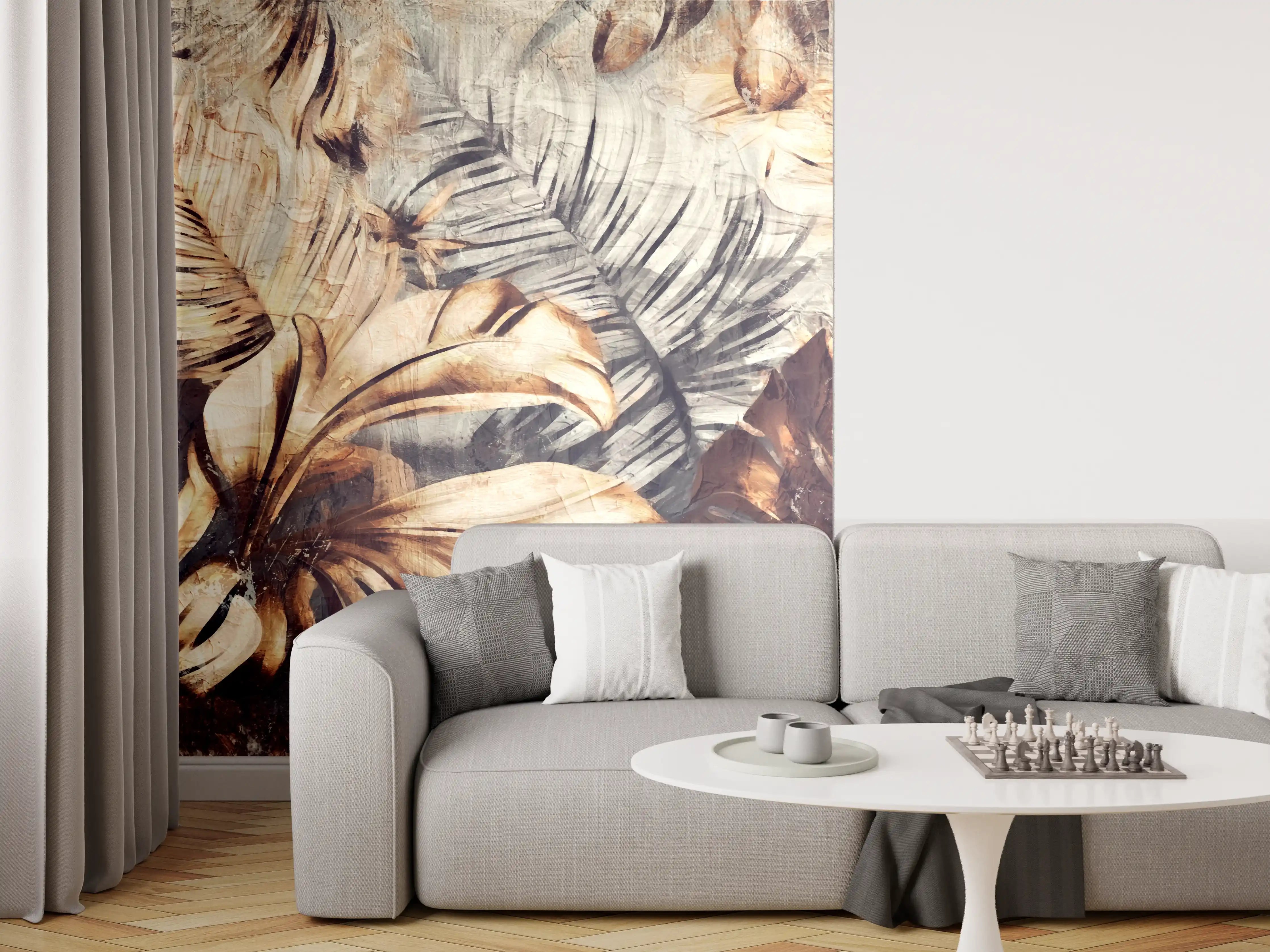 Wandverkleidung Wohnzimmer - Exotisches Palmenblatt-Muster