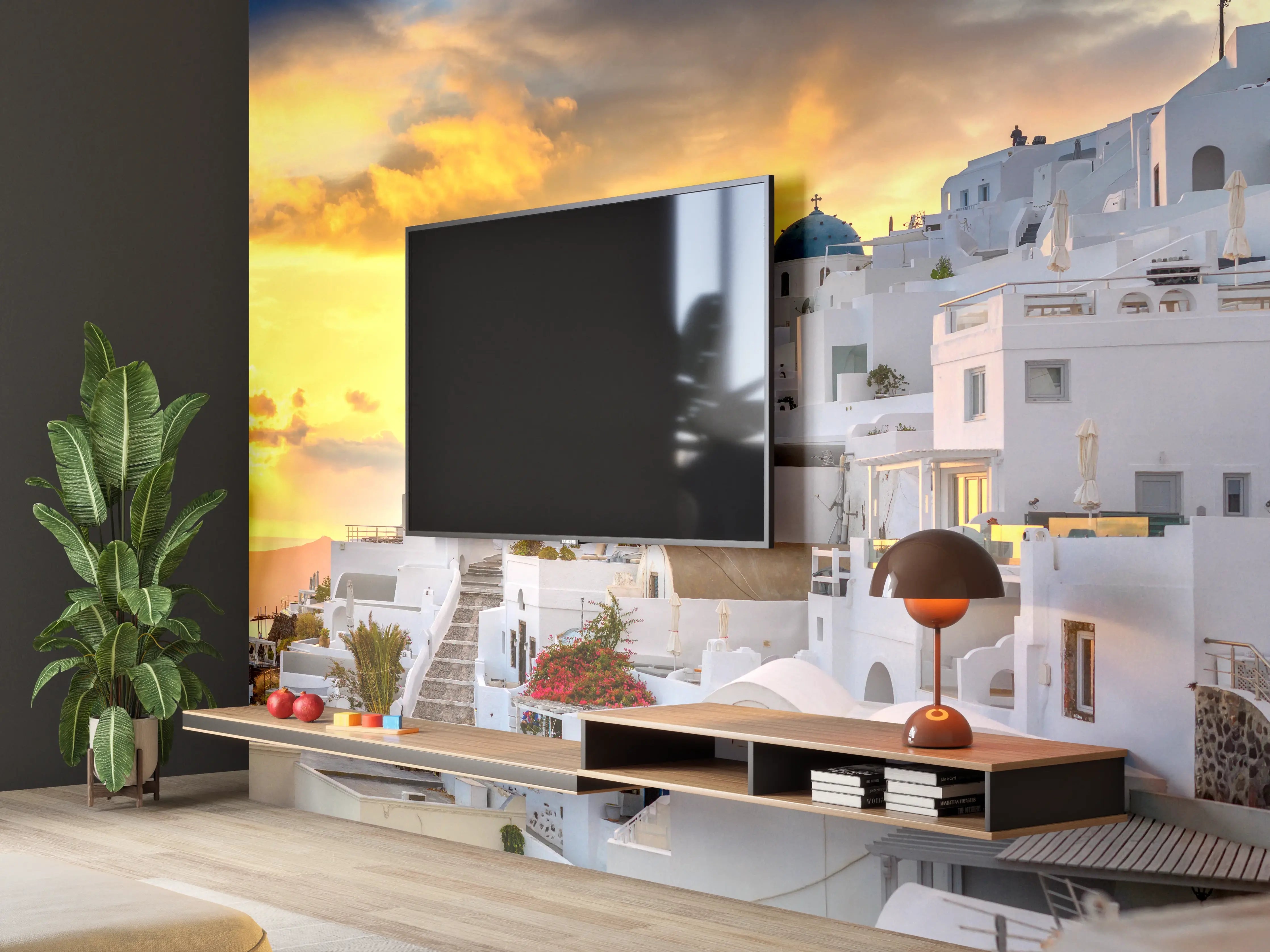 Wandverkleidung Wohnzimmer - Fantastischer Sonnenuntergang in Santorini - Griechenland