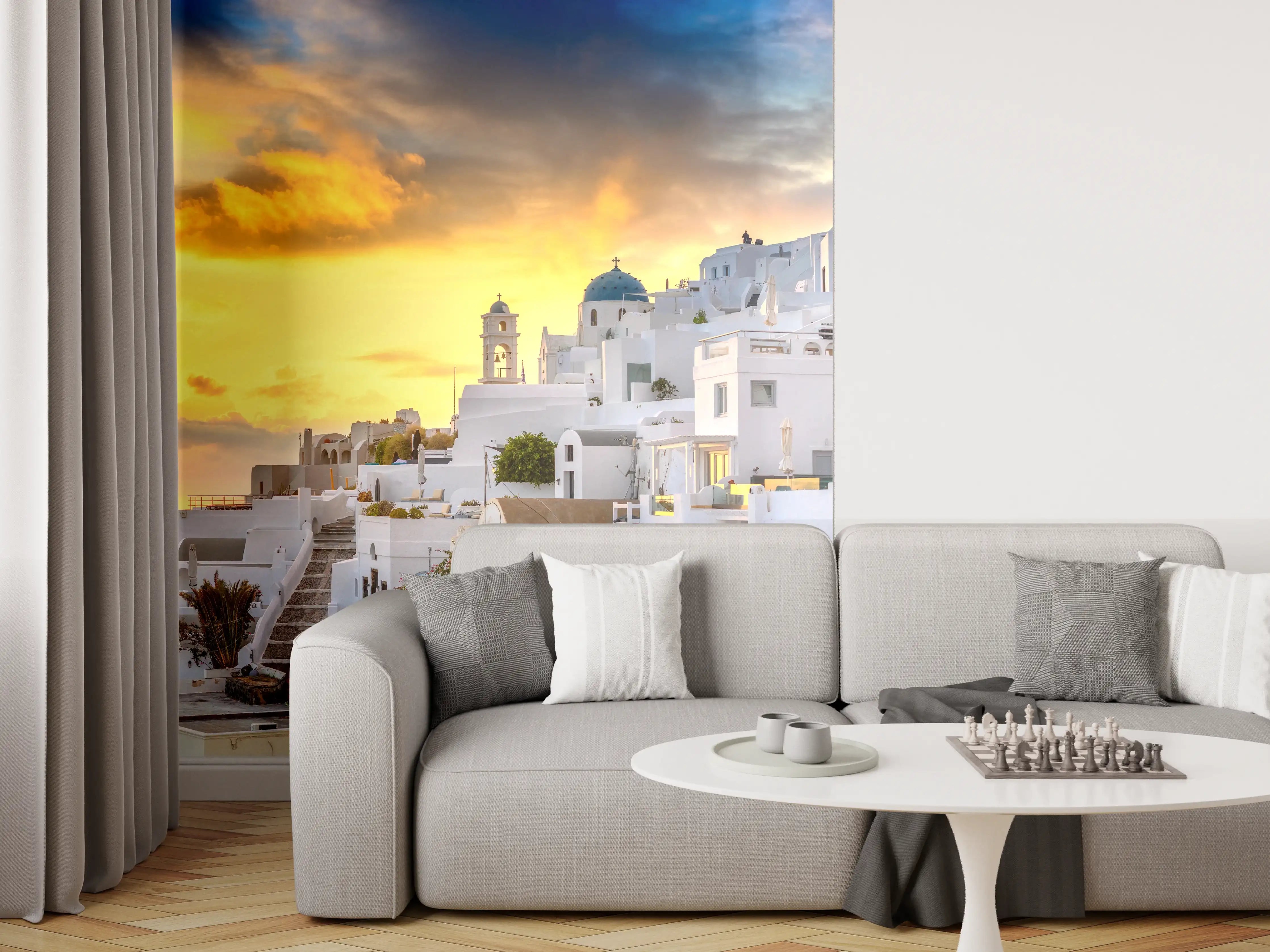 Wandverkleidung Wohnzimmer - Fantastischer Sonnenuntergang in Santorini - Griechenland