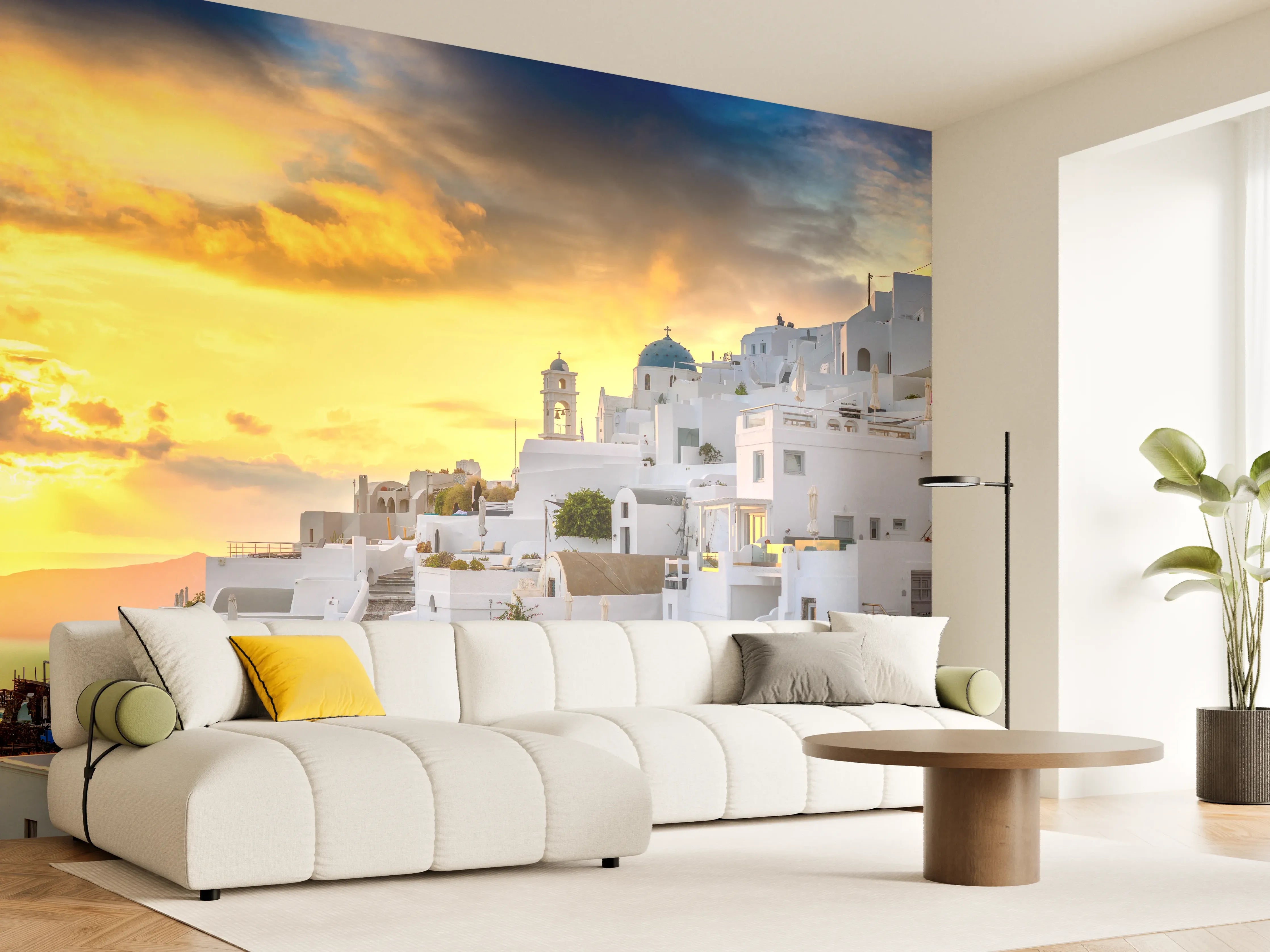 Wandverkleidung Wohnzimmer - Fantastischer Sonnenuntergang in Santorini - Griechenland