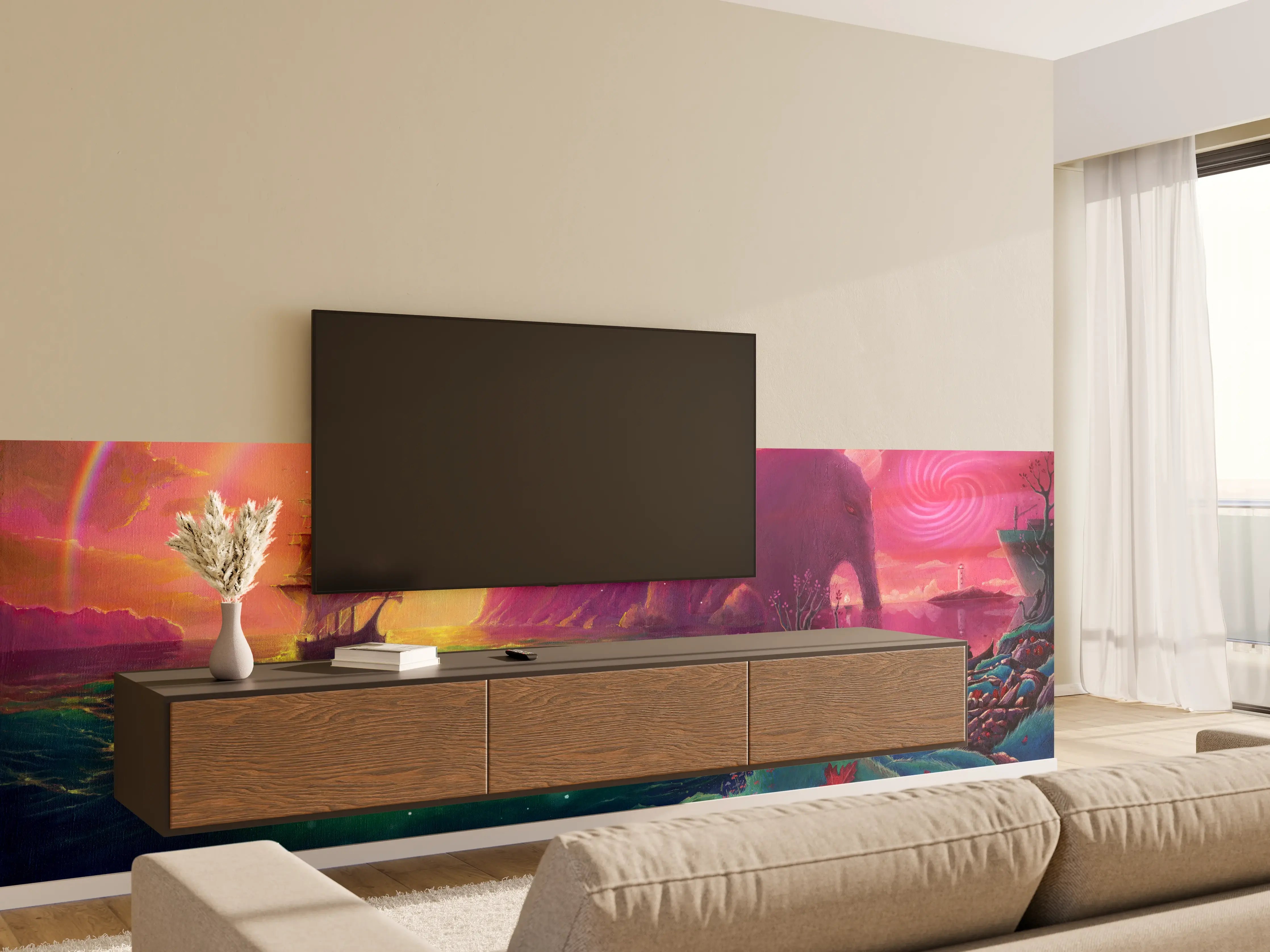 Wandverkleidung Wohnzimmer - Fantasy Ölgemälde-Sonnenuntergang Meer