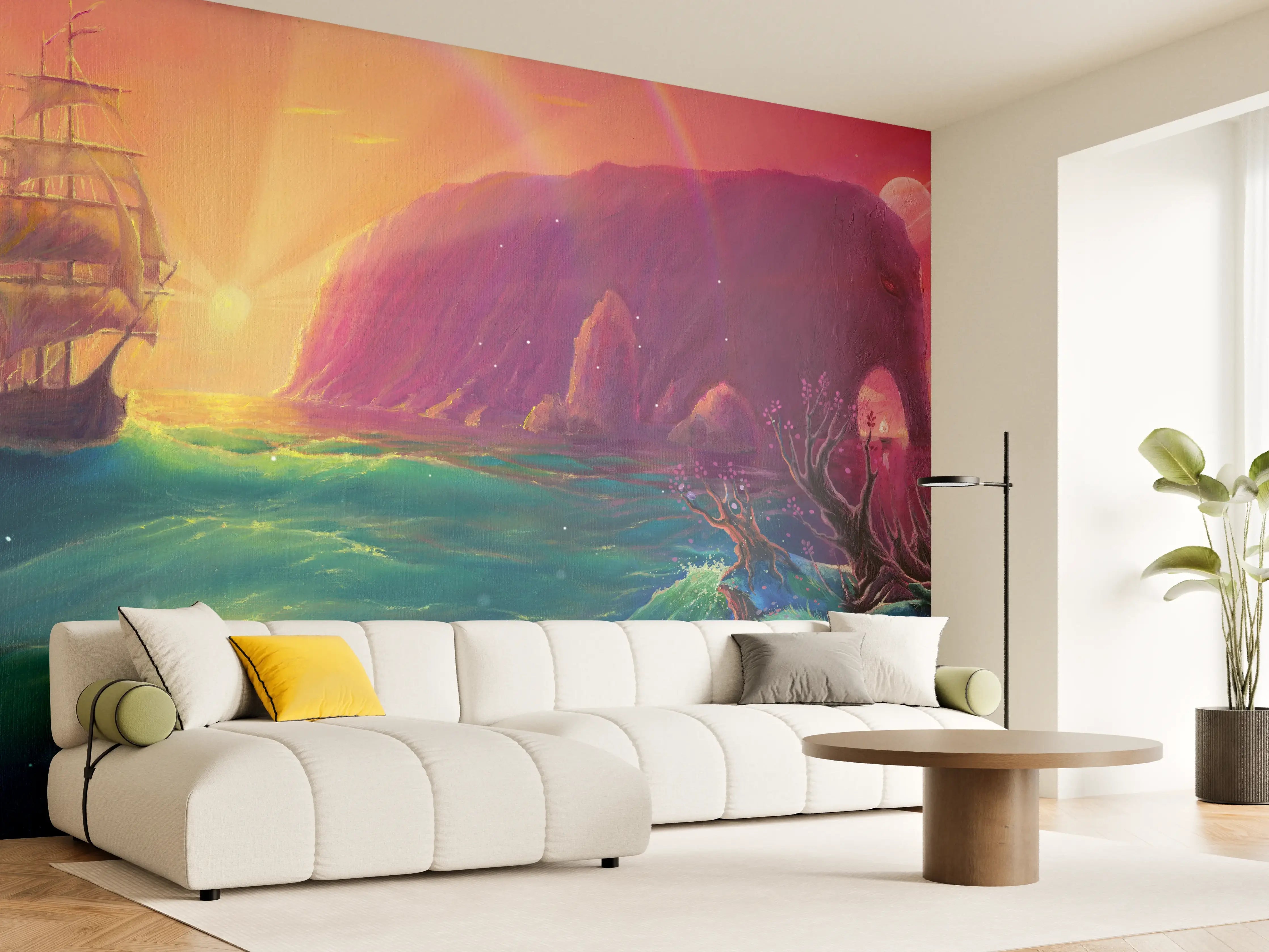 Wandverkleidung Wohnzimmer - Fantasy Ölgemälde-Sonnenuntergang Meer