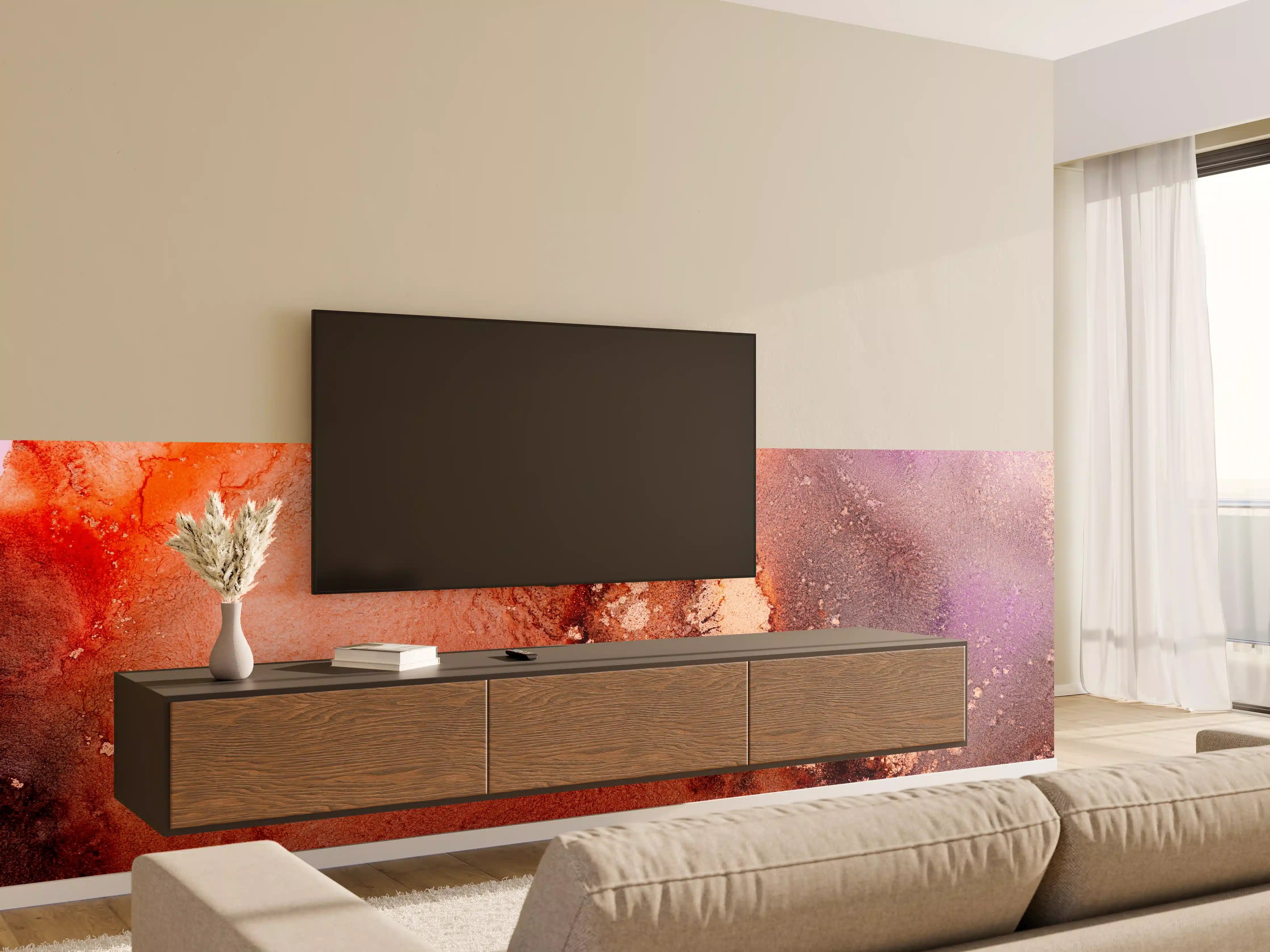 Wandverkleidung Wohnzimmer - Farbenfrohe Abstrakte Kunstlandschaft