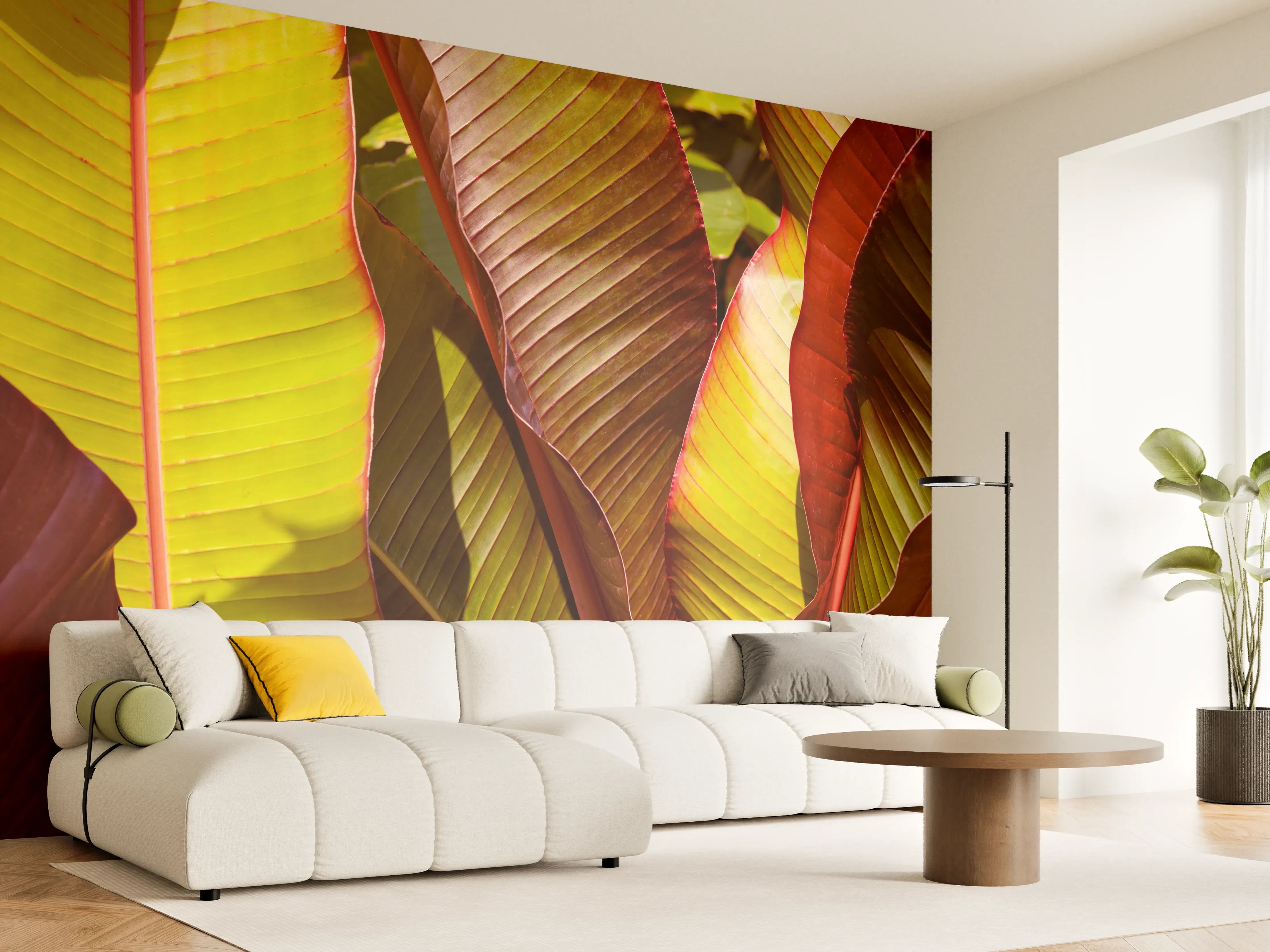 Wandverkleidung Wohnzimmer - Farbenfrohe Blätter in Natur