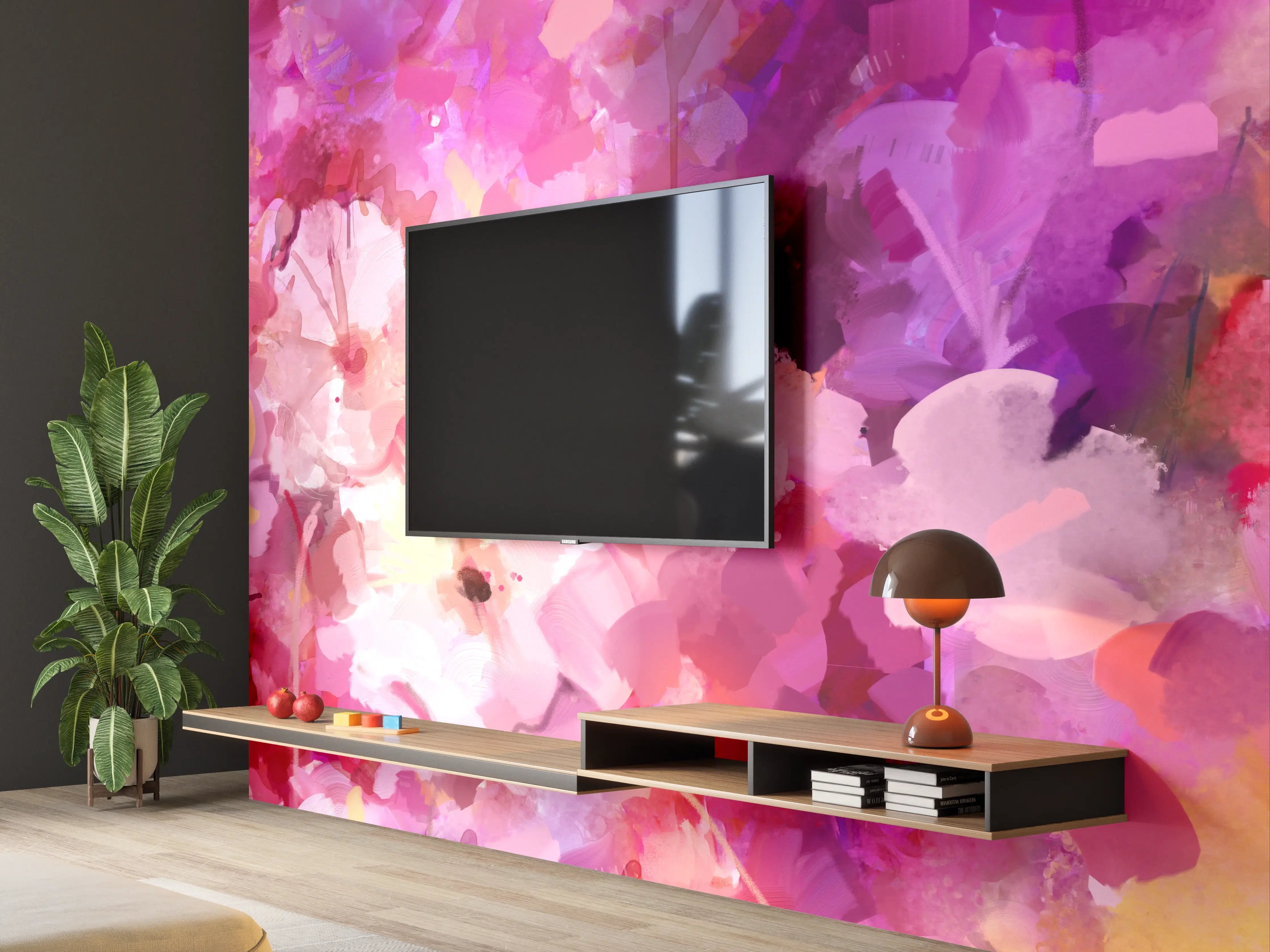 Wandverkleidung Wohnzimmer - Farbenfrohe Blumenwiese in Aquarellstil