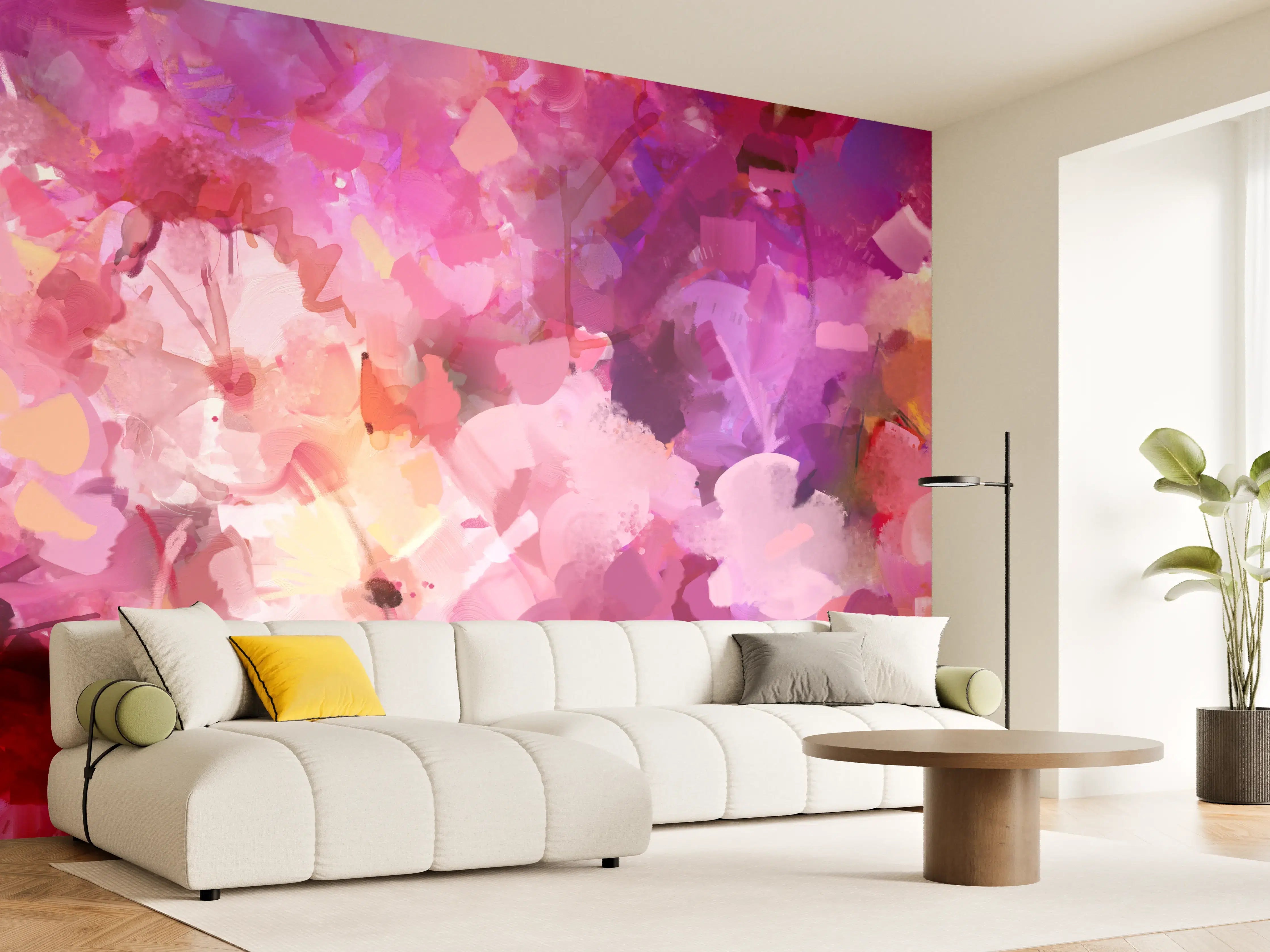 Wandverkleidung Wohnzimmer - Farbenfrohe Blumenwiese in Aquarellstil
