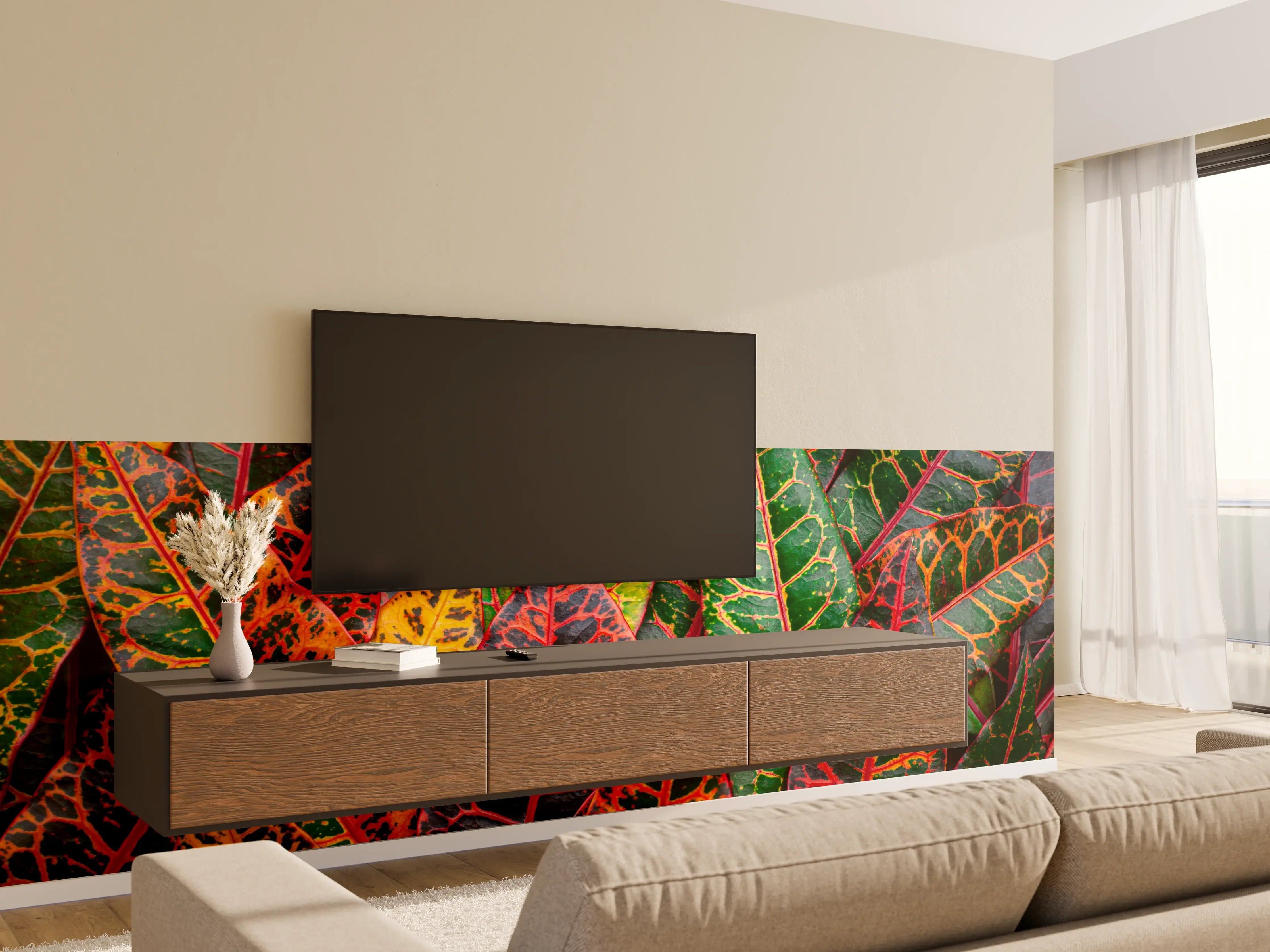 Wandverkleidung Wohnzimmer - Farbenfrohe Croton-Pflanzen