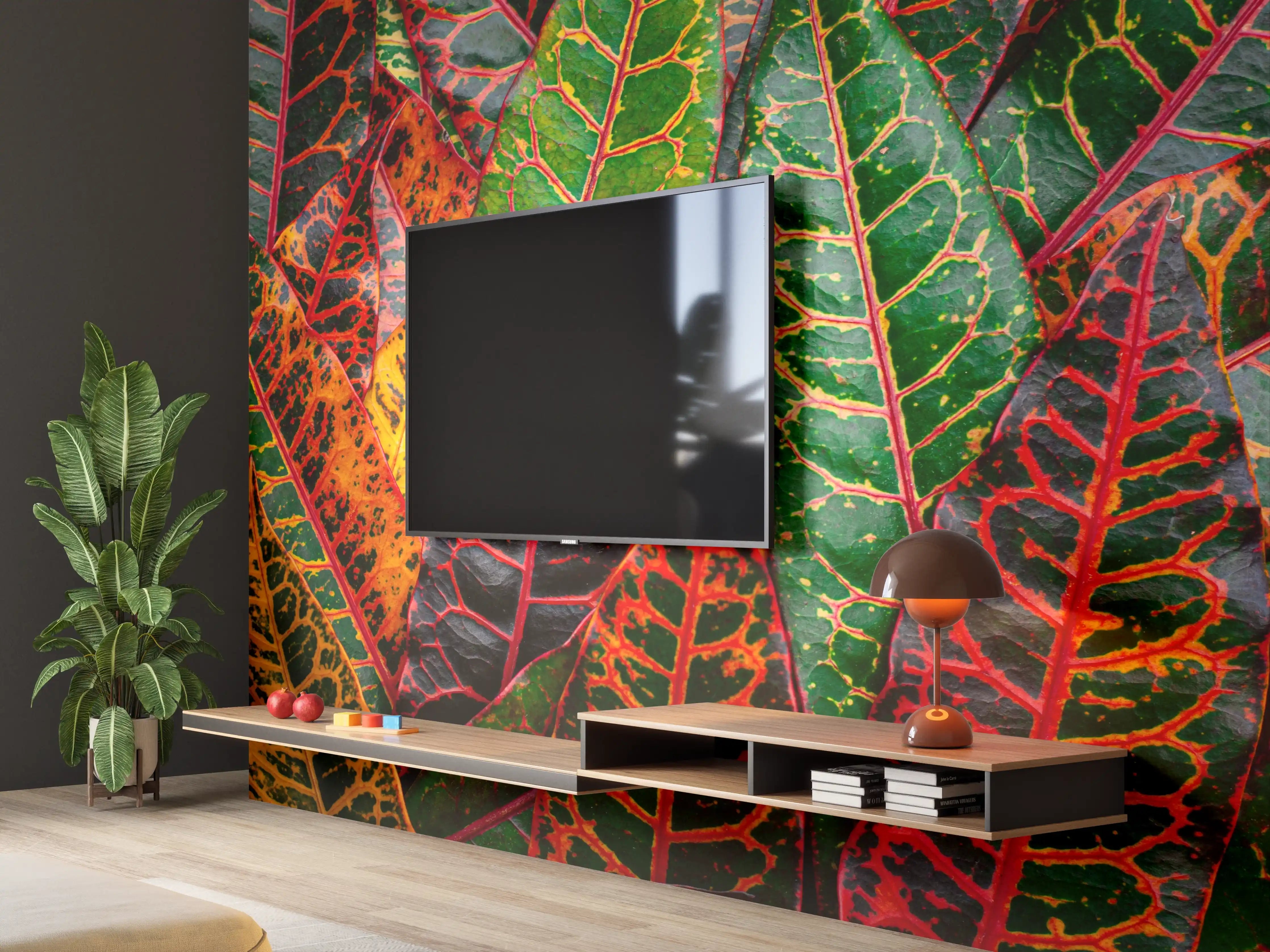 Wandverkleidung Wohnzimmer - Farbenfrohe Croton-Pflanzen