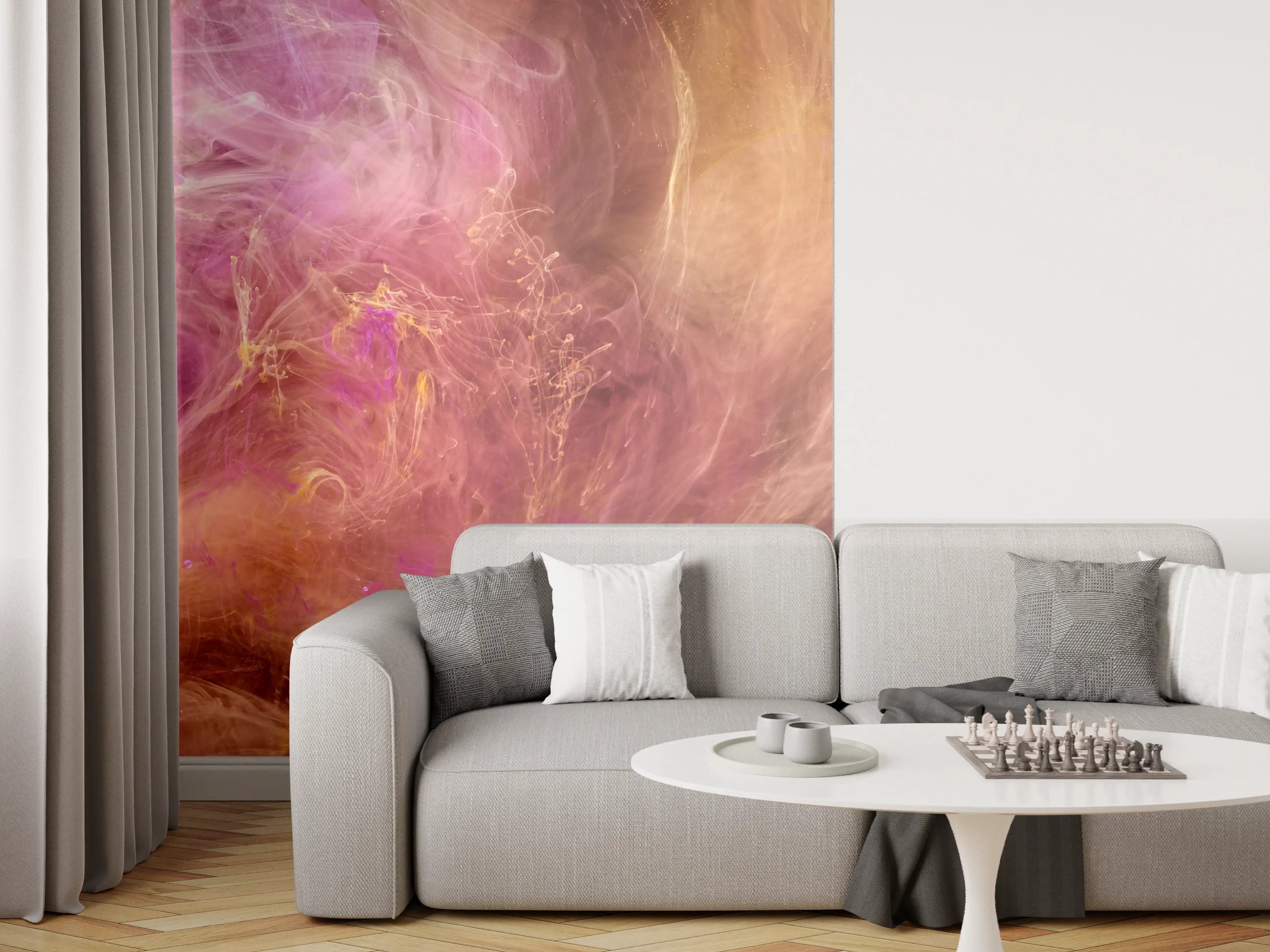 Wandverkleidung Wohnzimmer - Farbenfrohe Nebelkunst, abstraktes Muster
