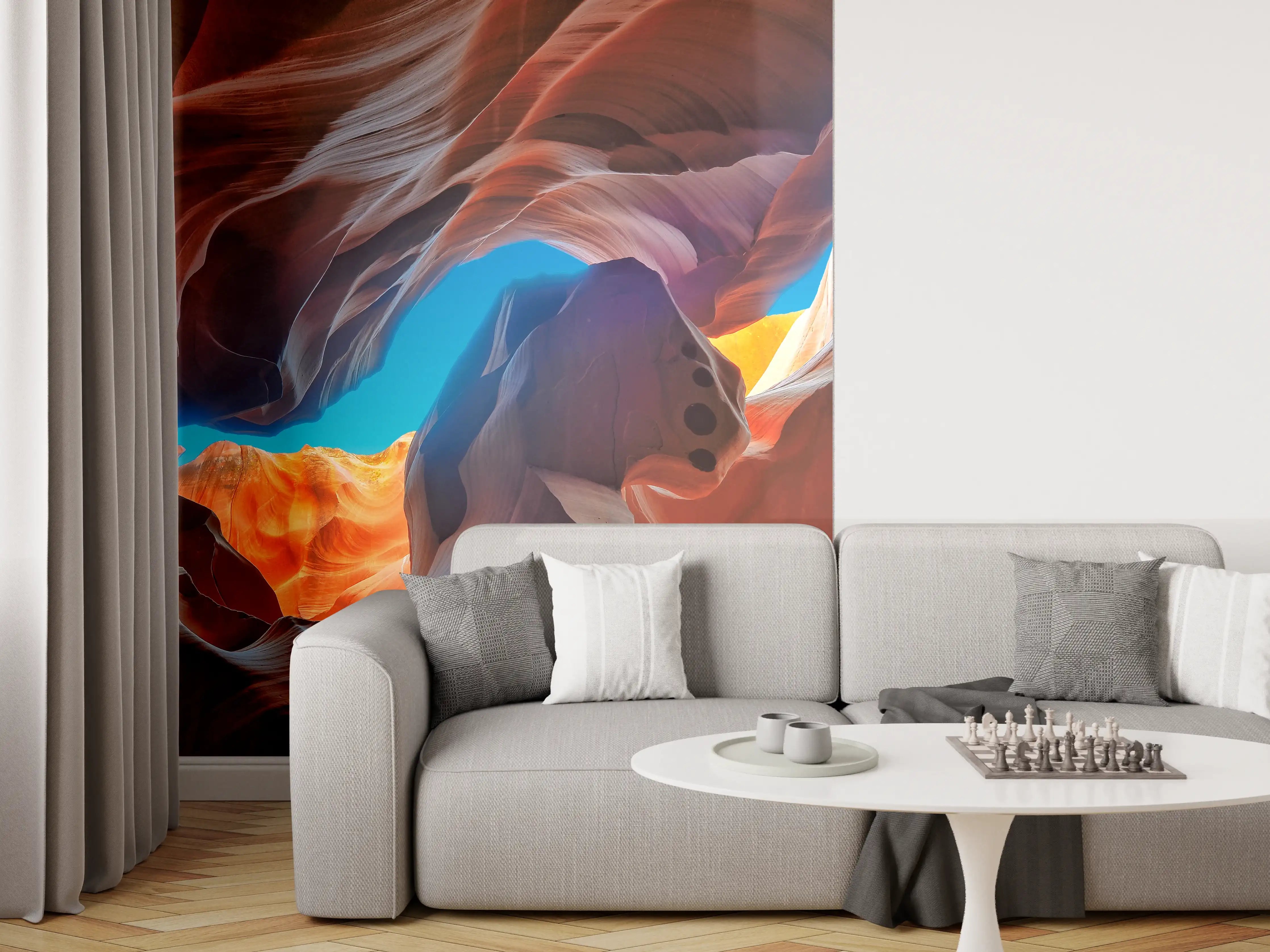 Wandverkleidung Wohnzimmer - Farbenfrohes Canyon-Abenteuer