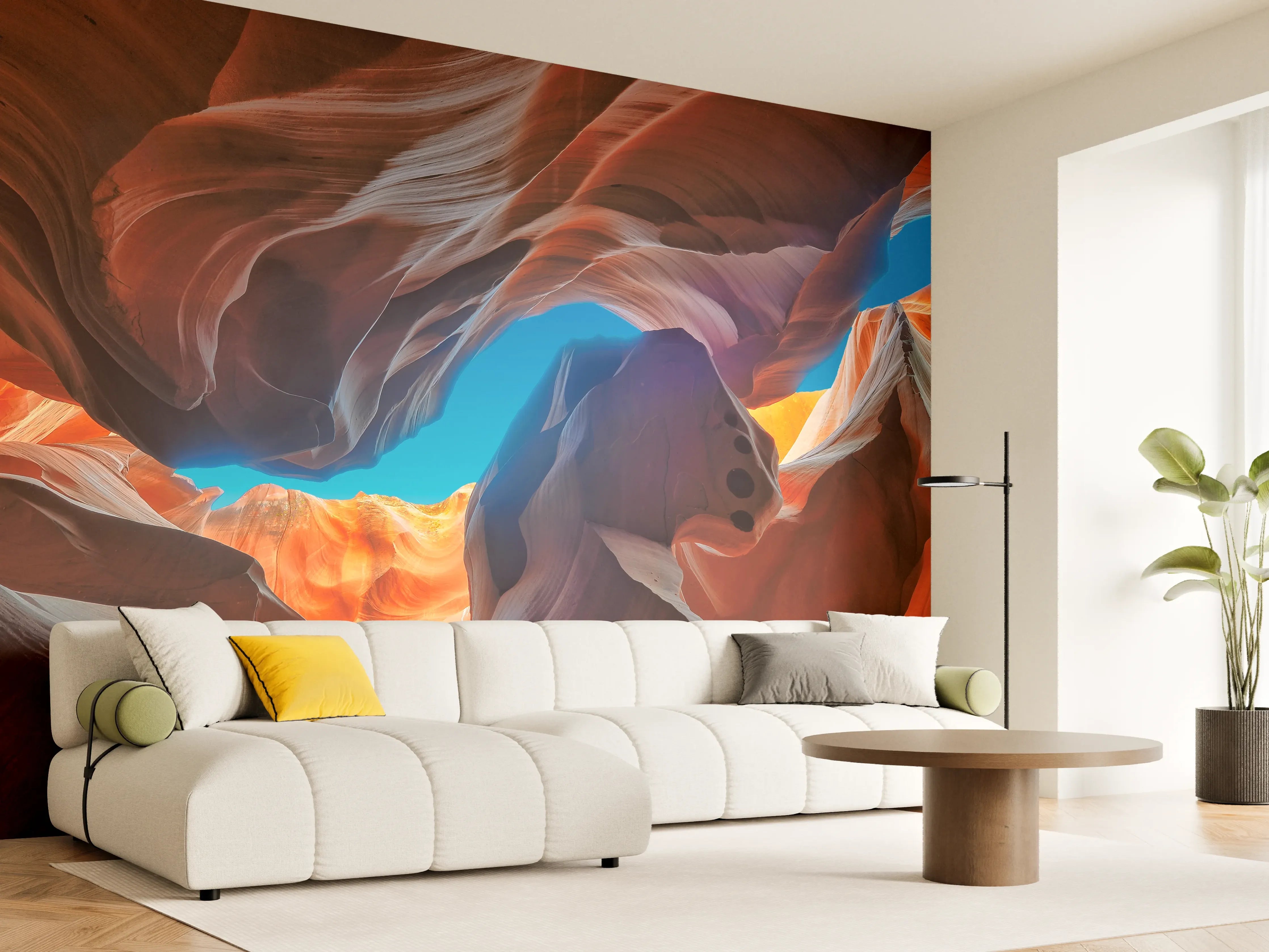 Wandverkleidung Wohnzimmer - Farbenfrohes Canyon-Abenteuer