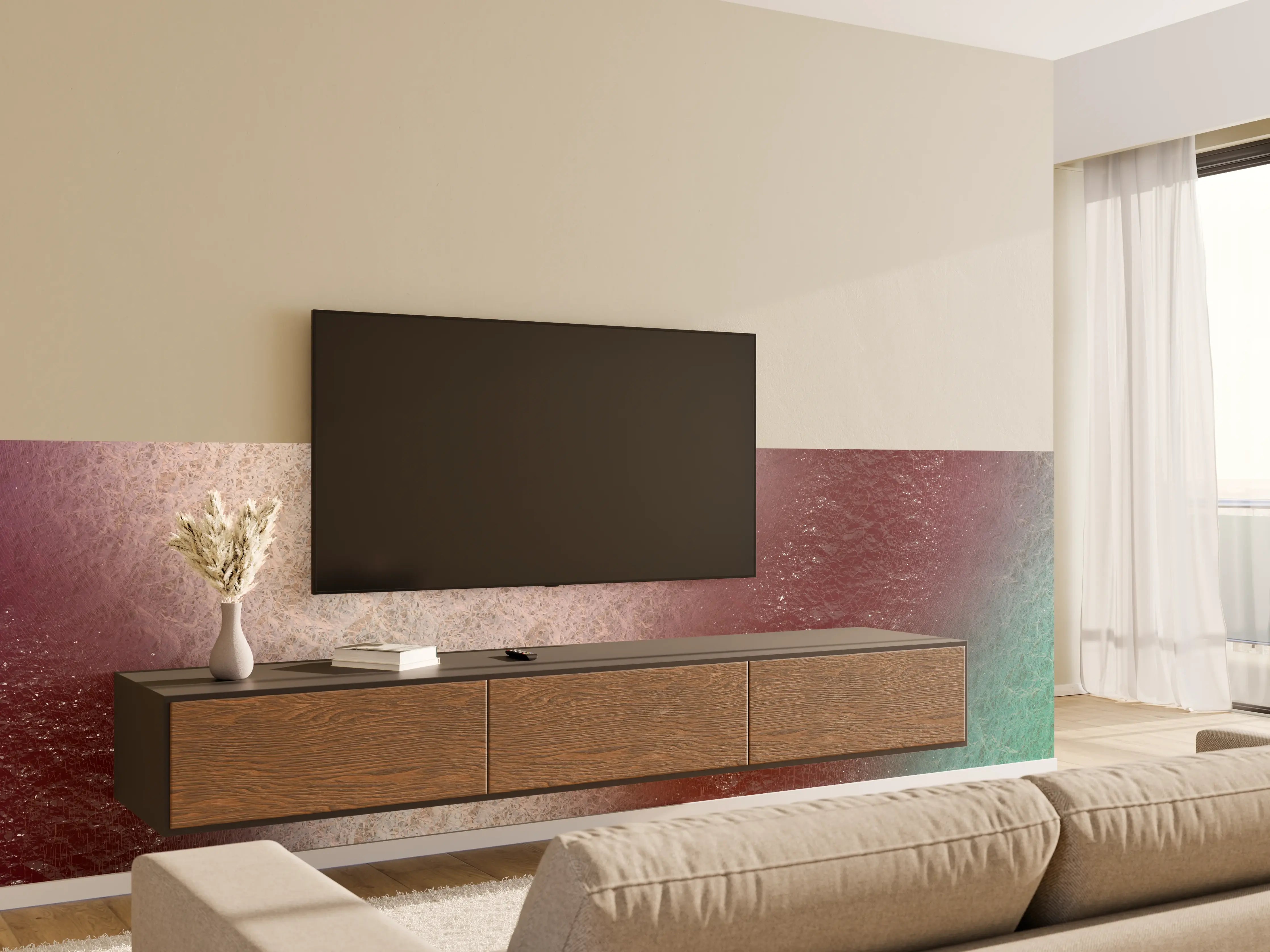 Wandverkleidung Wohnzimmer - Farbenfrohes Muster im Detail
