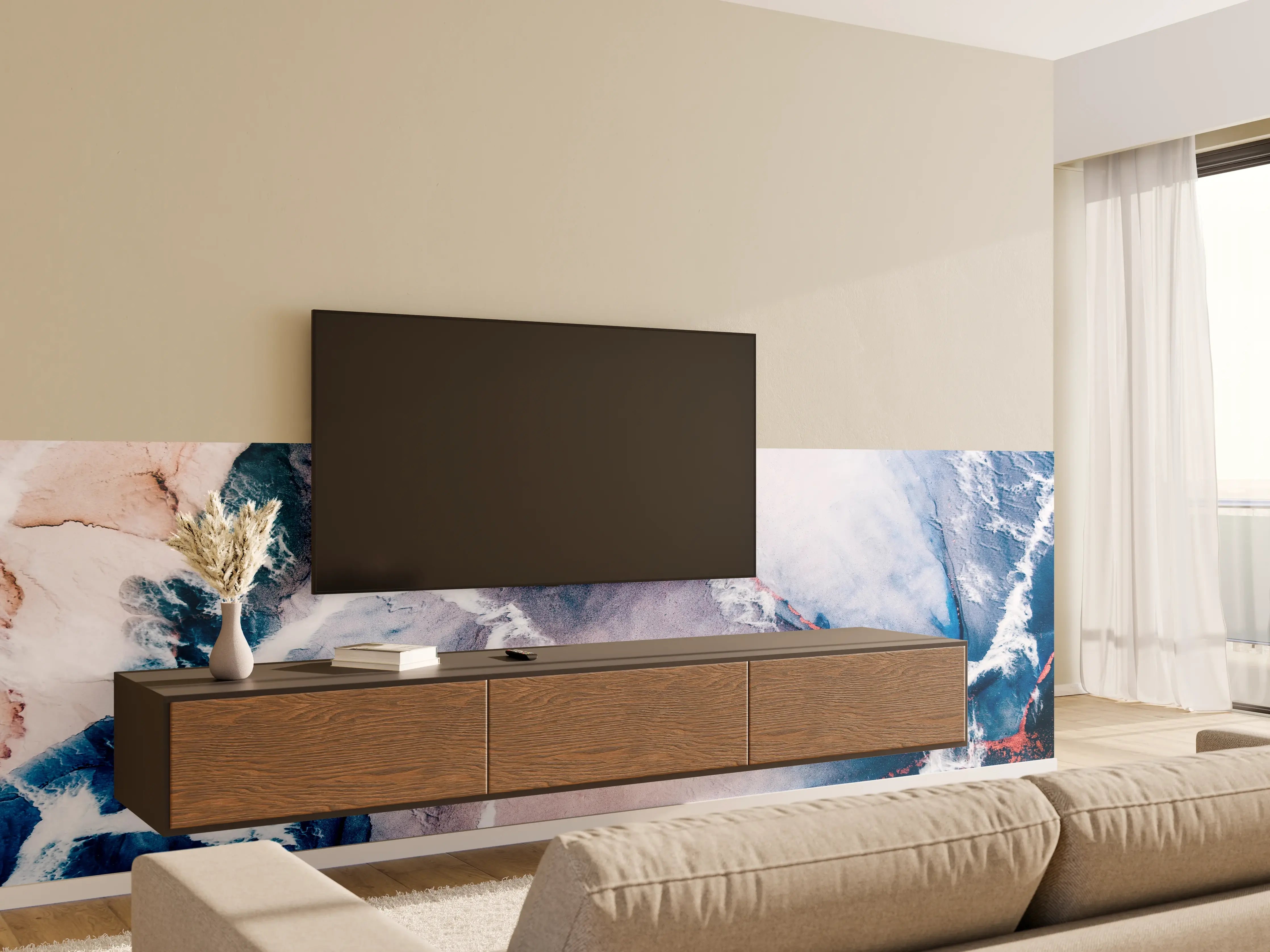 Wandverkleidung Wohnzimmer - Farbenfrohes Naturbild mit Meeresblick