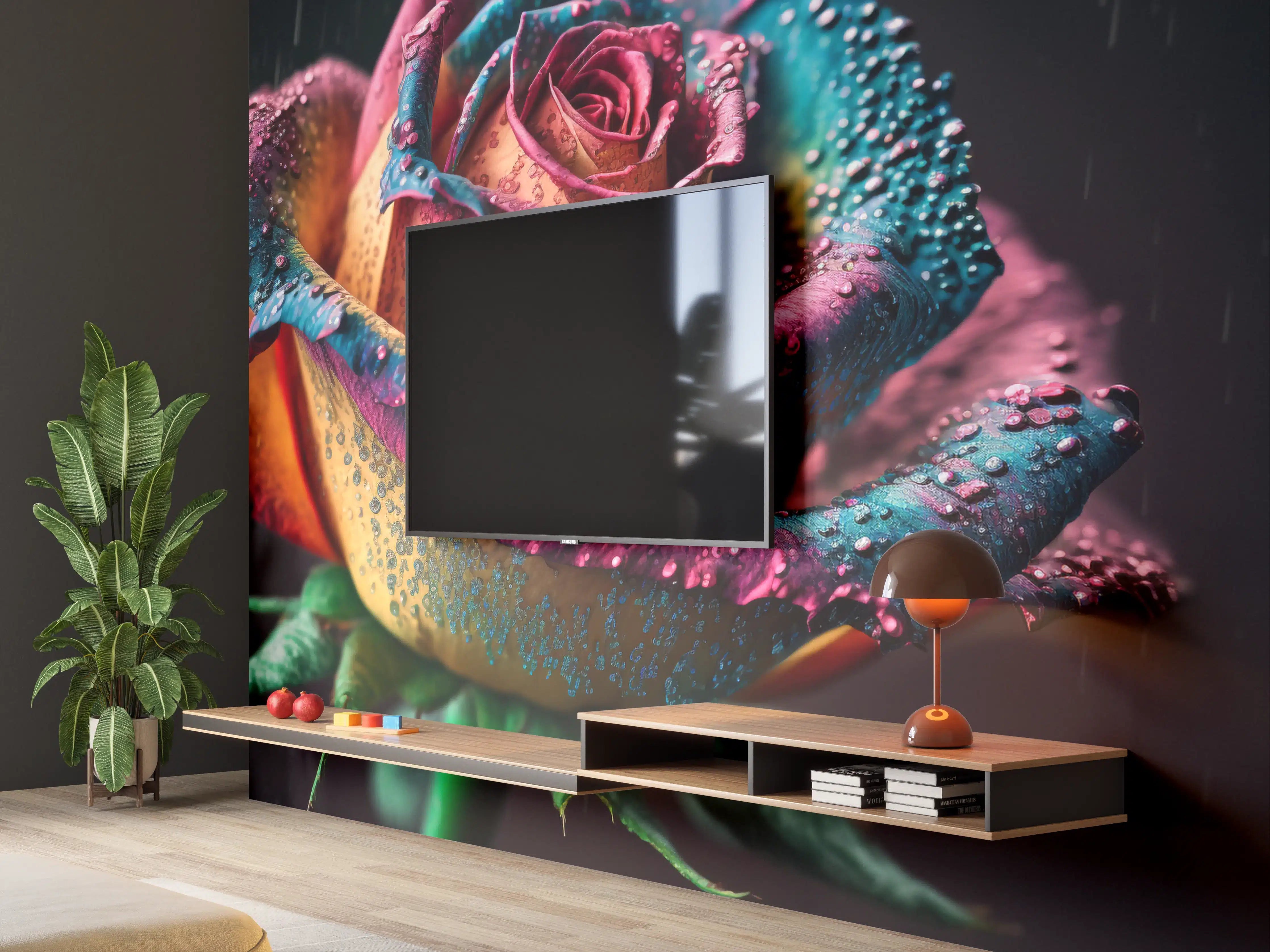 Wandverkleidung Wohnzimmer - Farbenprächtige Regenbogenrose