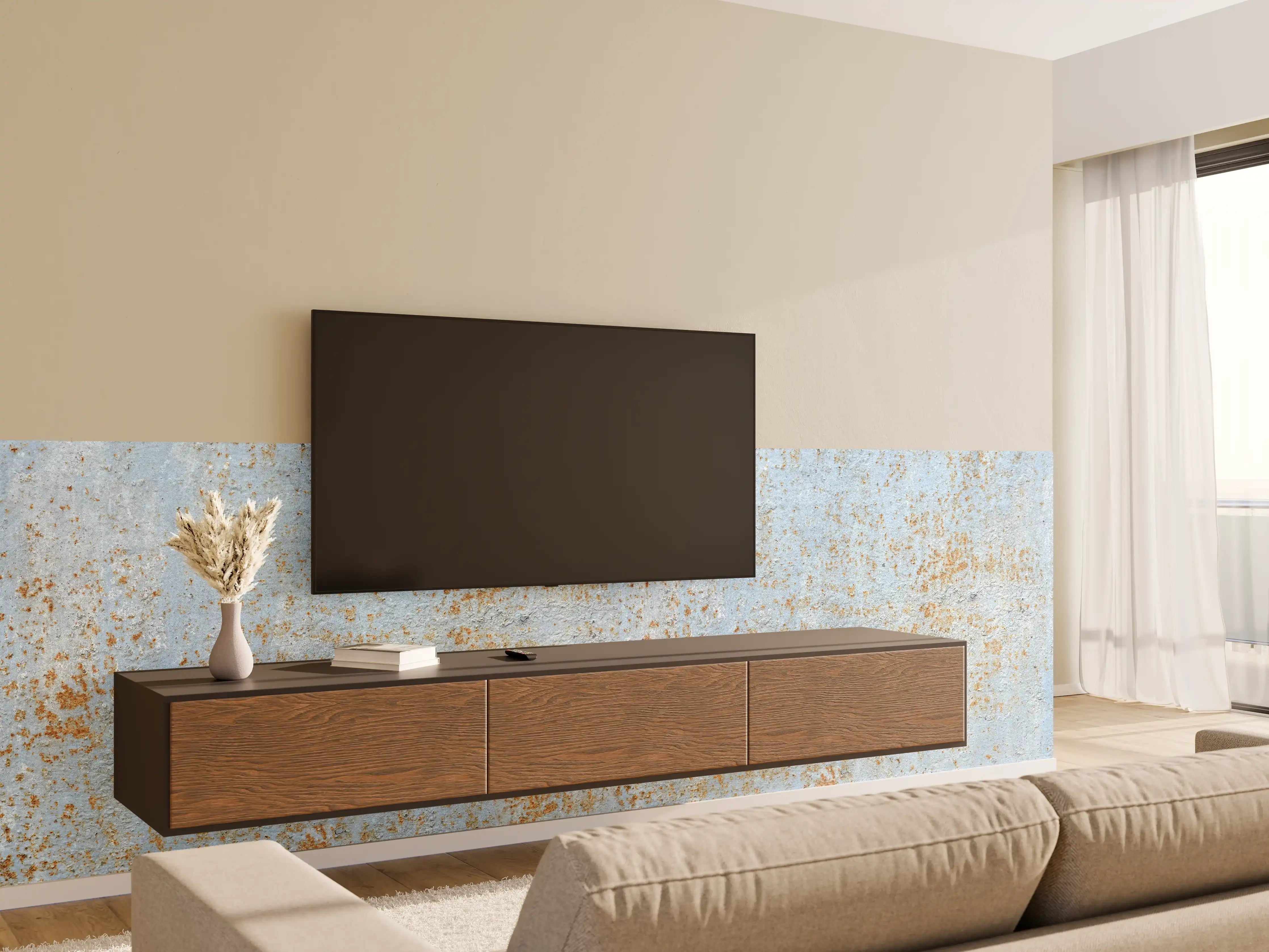 Wandverkleidung Wohnzimmer - Farbflocken auf rostigem Metallblech