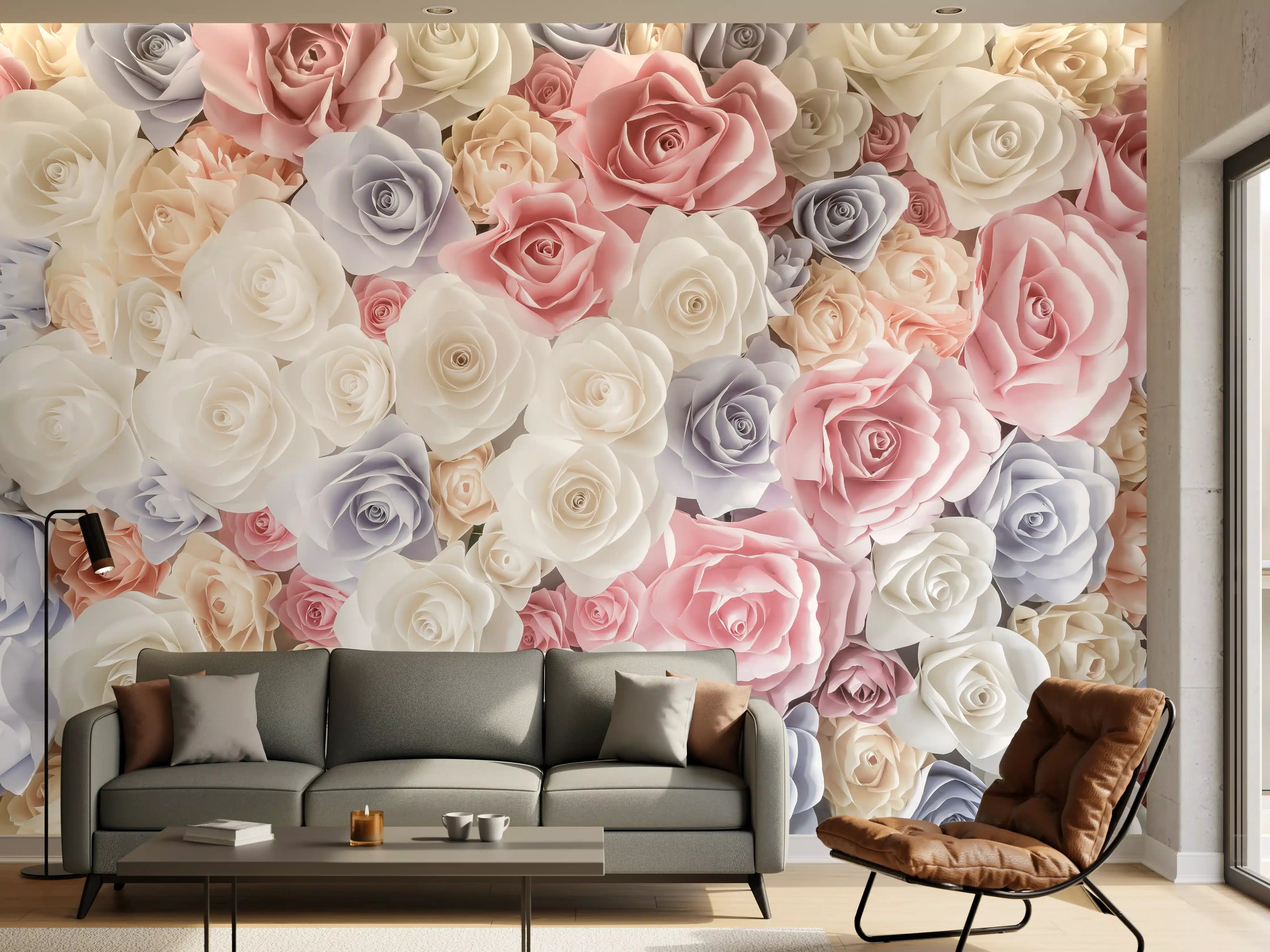 Wandverkleidung Wohnzimmer - Farbpalette aus zarten Rosen in Pastelltönen
