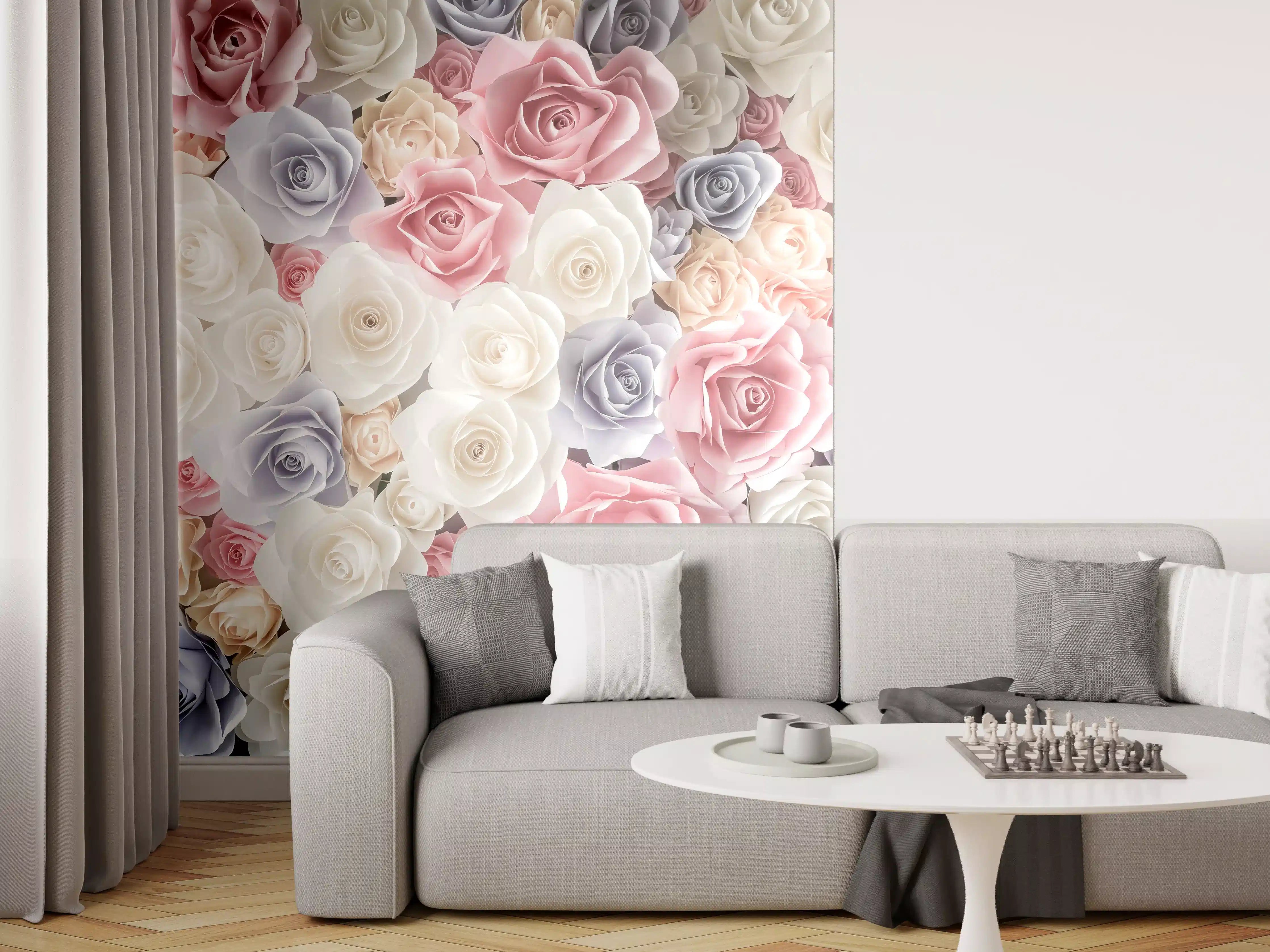 Wandverkleidung Wohnzimmer - Farbpalette aus zarten Rosen in Pastelltönen