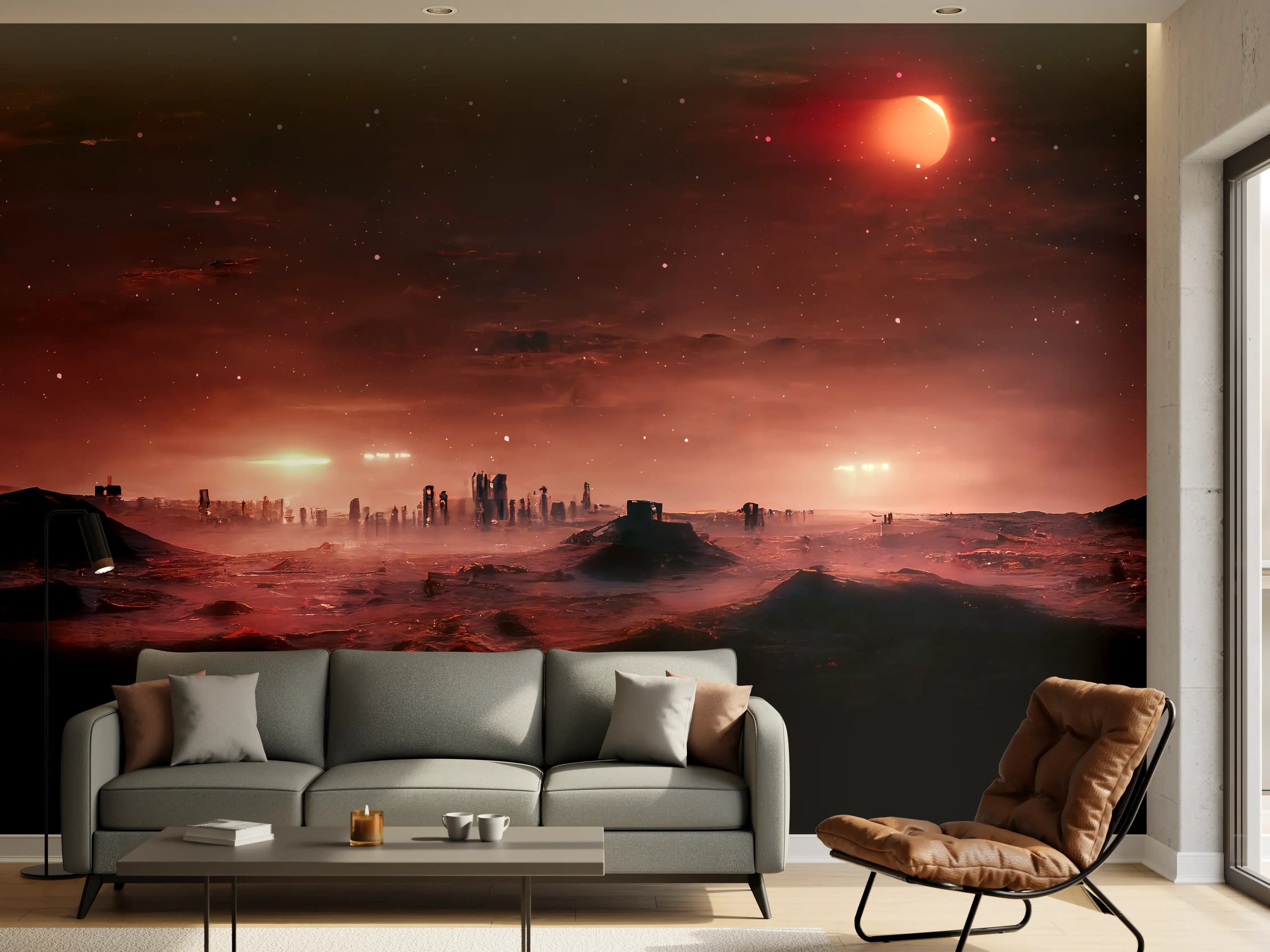 Wandverkleidung Wohnzimmer - Faszinierende Alien-Landschaft bei Nacht