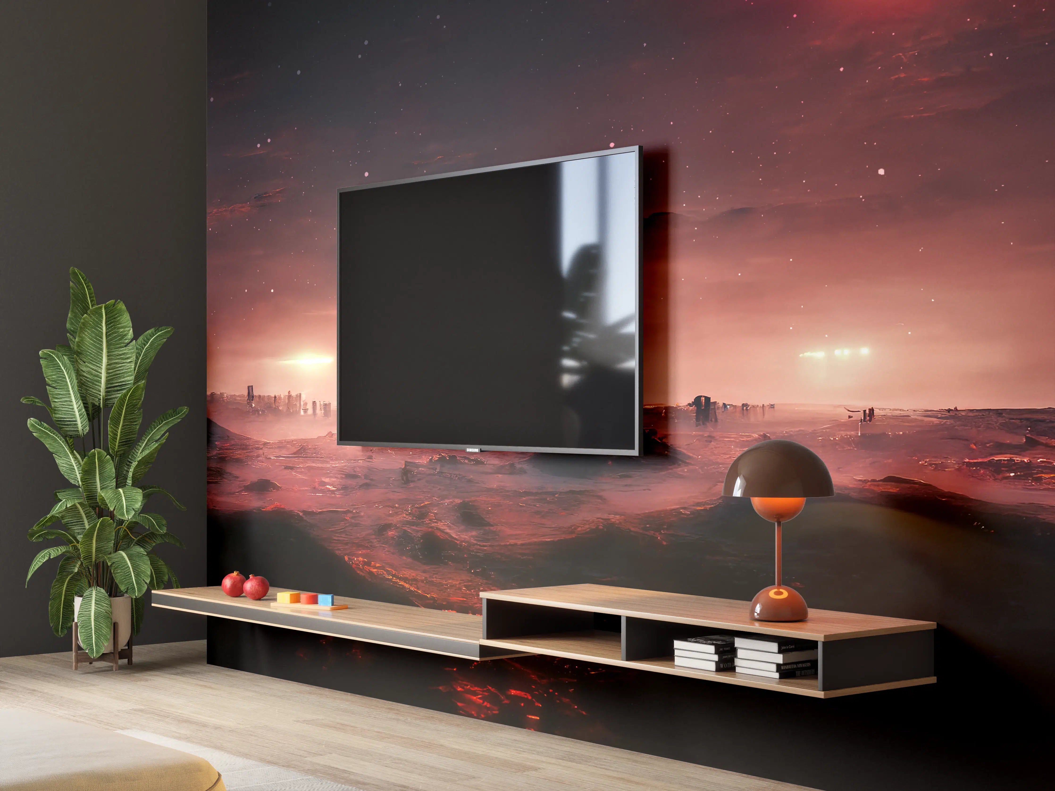 Wandverkleidung Wohnzimmer - Faszinierende Alien-Landschaft bei Nacht