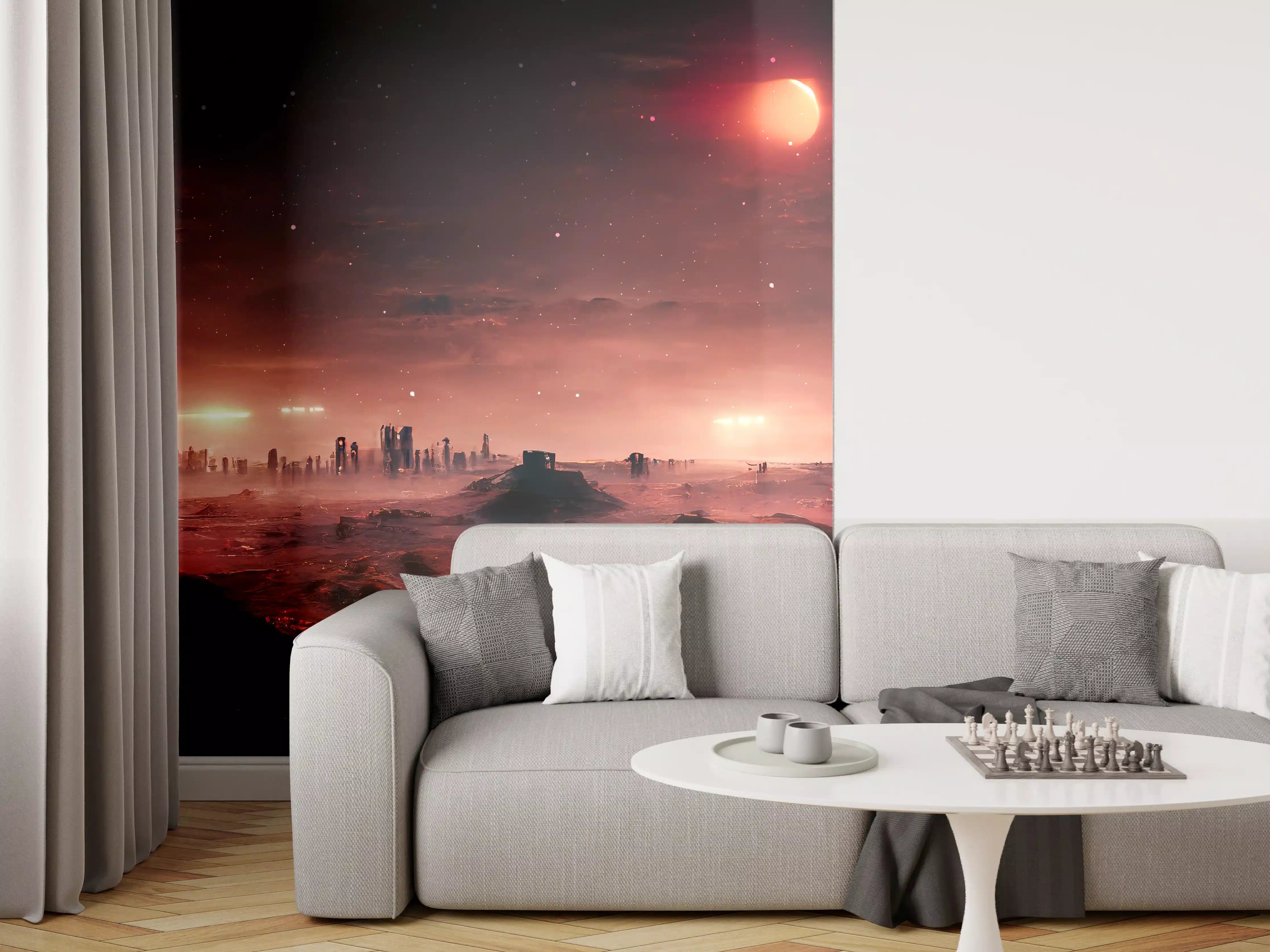 Wandverkleidung Wohnzimmer - Faszinierende Alien-Landschaft bei Nacht