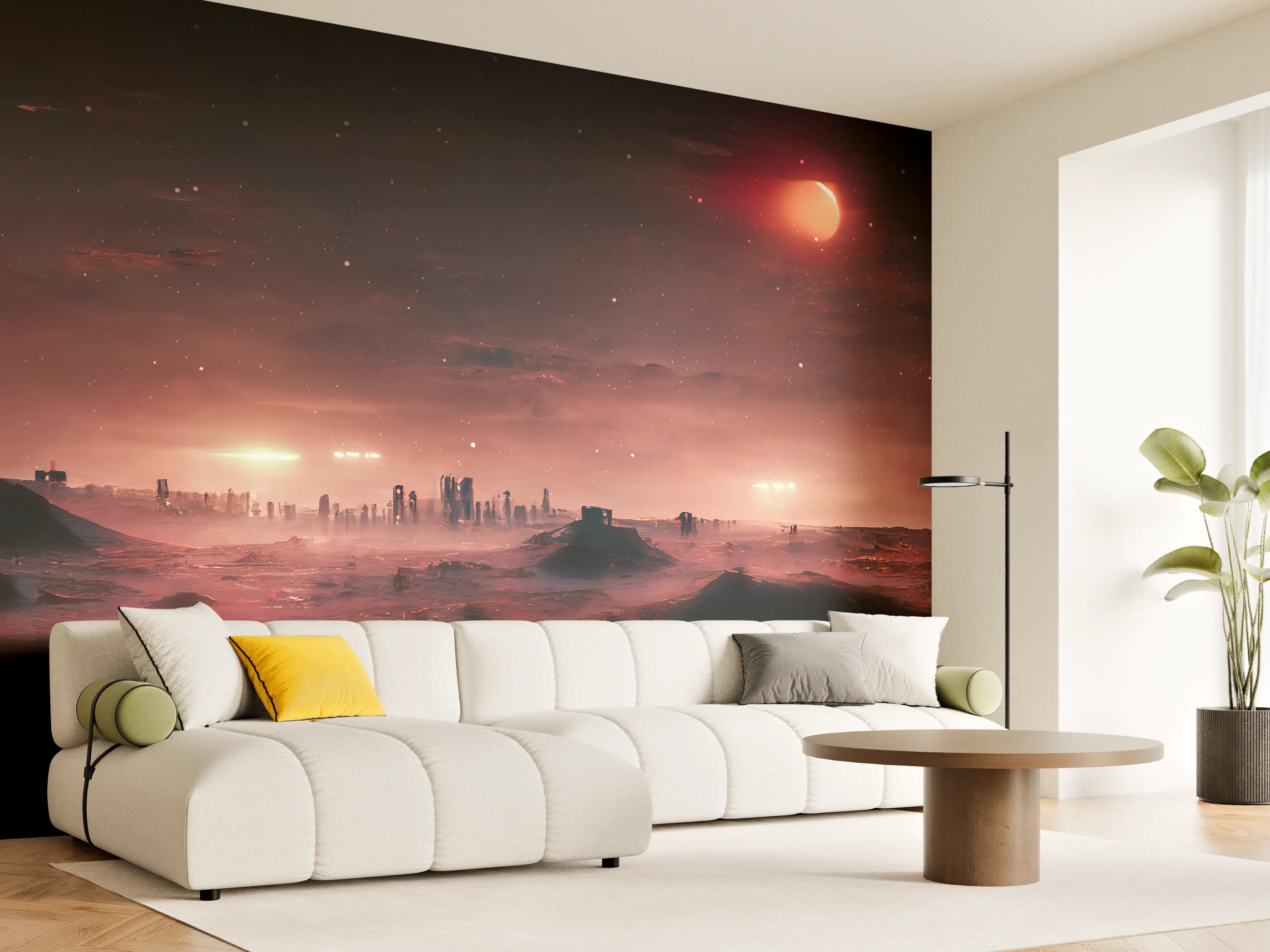 Wandverkleidung Wohnzimmer - Faszinierende Alien-Landschaft bei Nacht