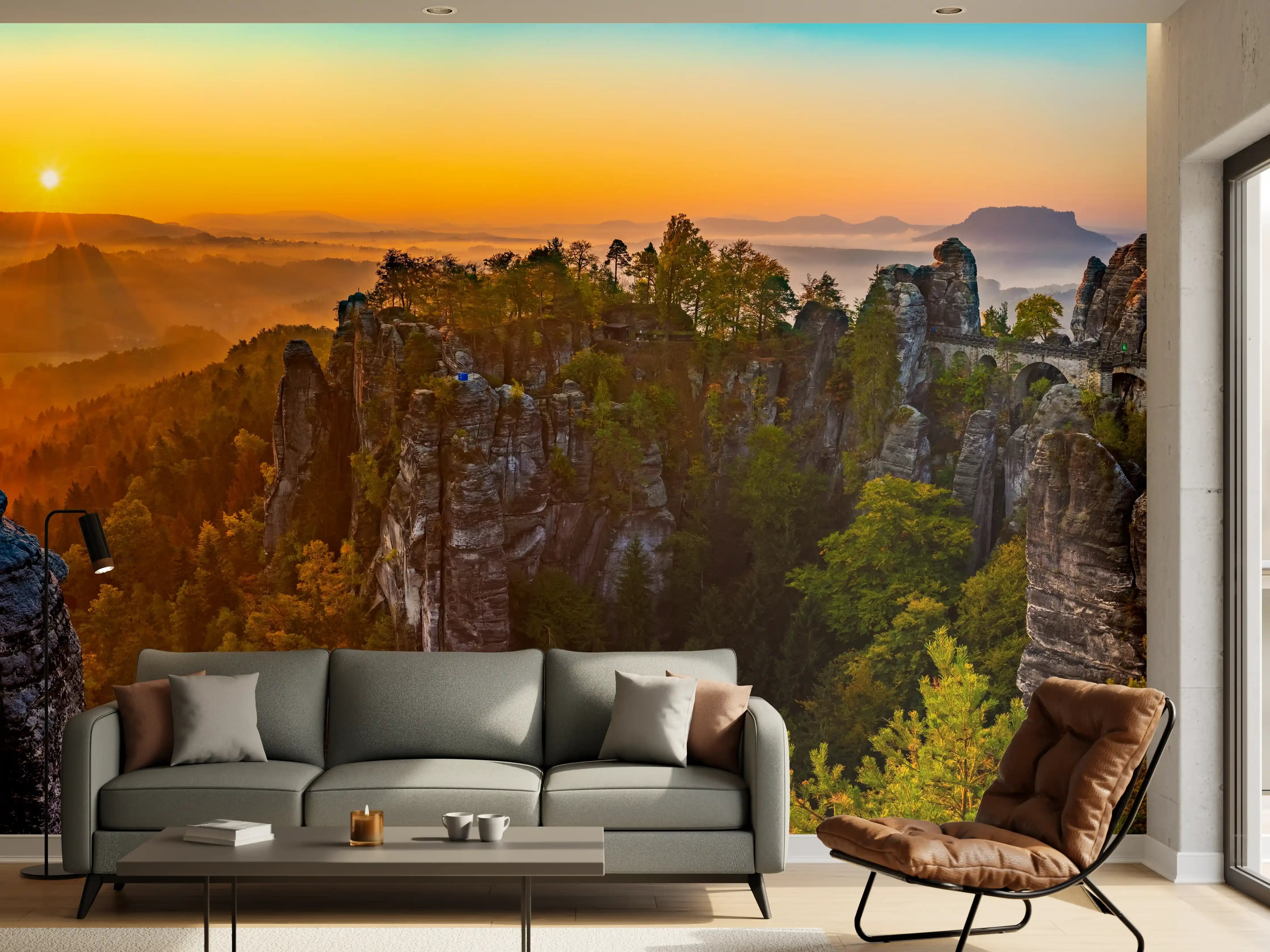 Wandverkleidung Wohnzimmer - Faszinierende Felsformationen bei Sonnenaufgang
