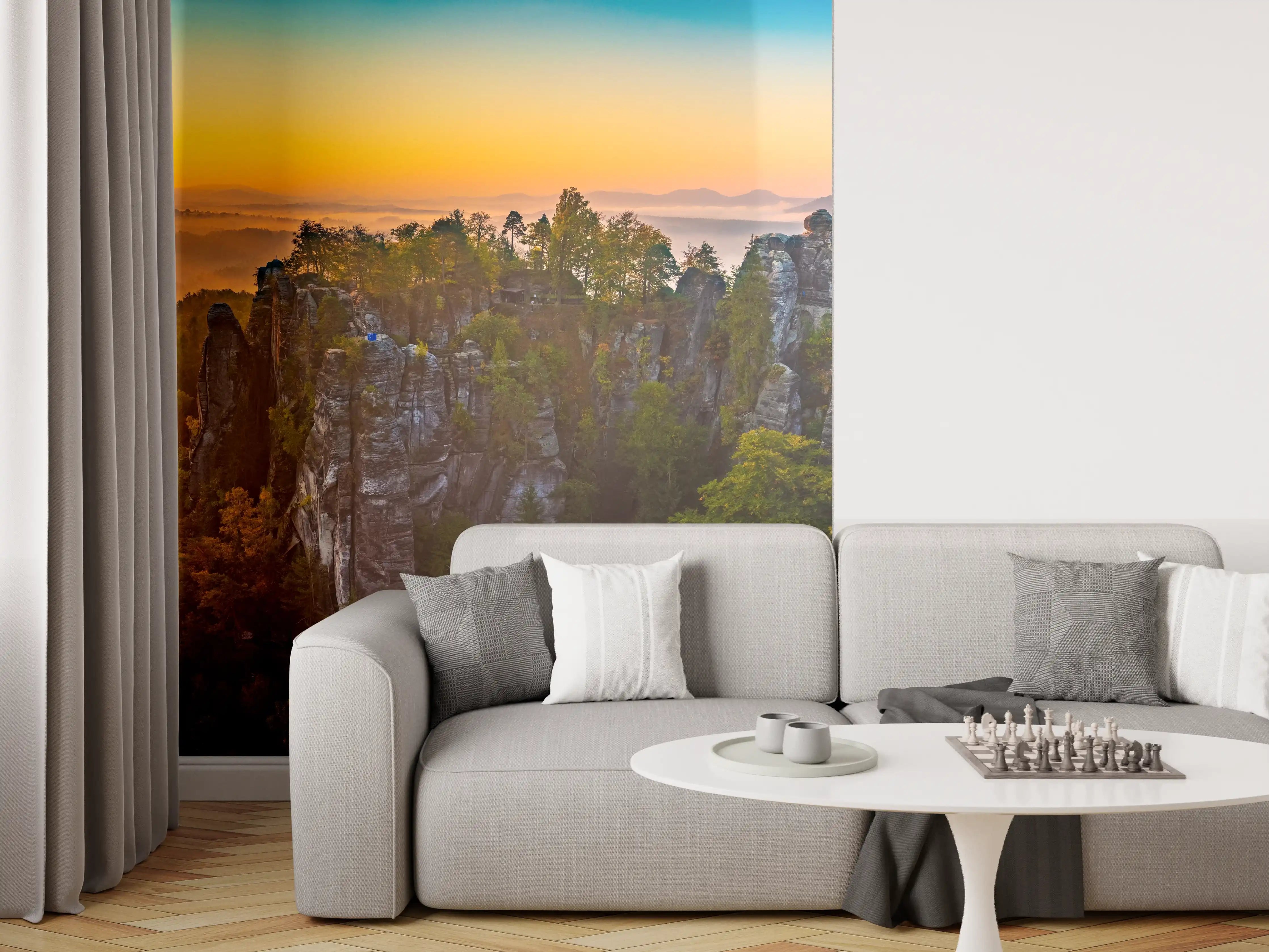 Wandverkleidung Wohnzimmer - Faszinierende Felsformationen bei Sonnenaufgang