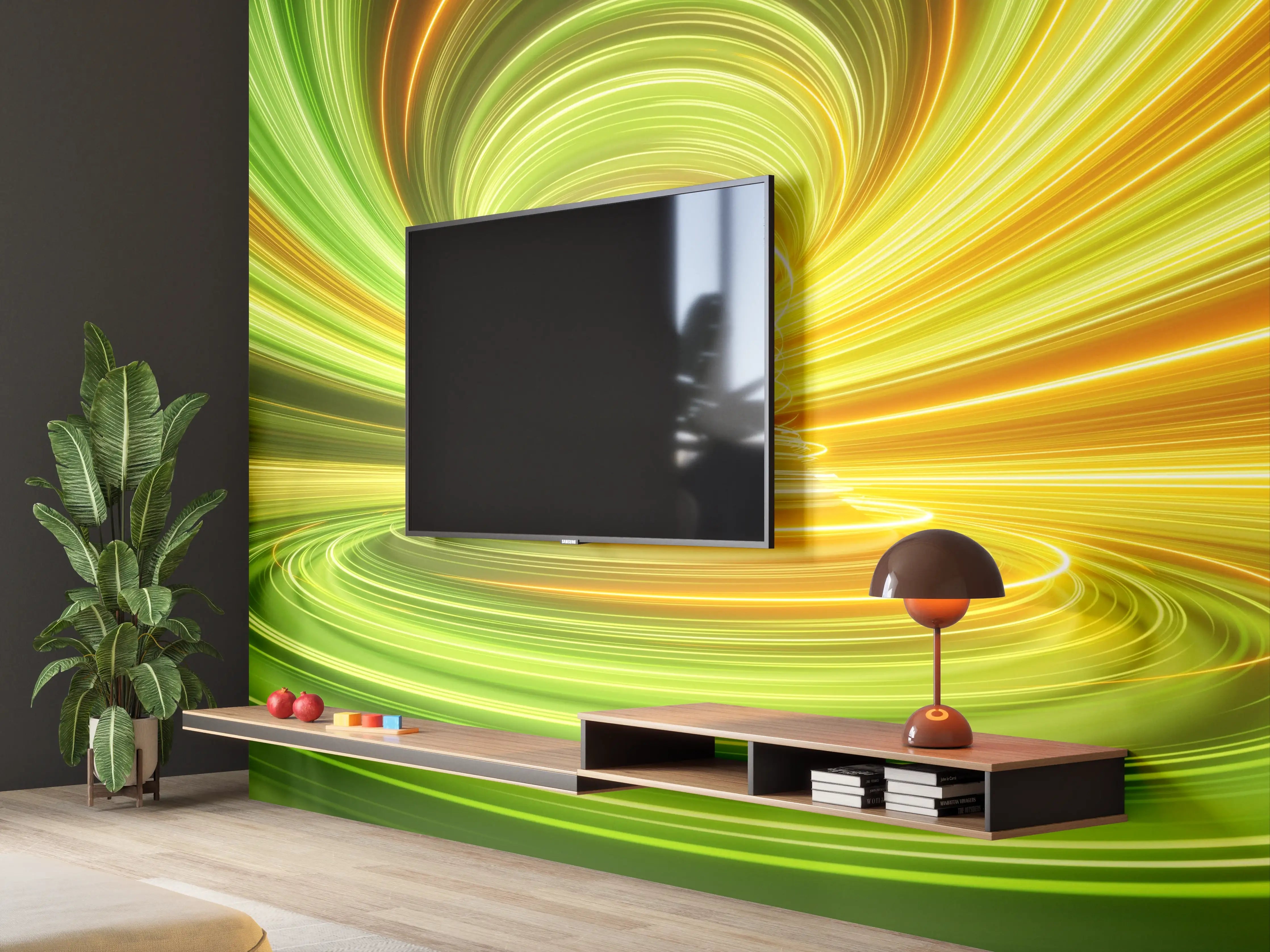 Wandverkleidung Wohnzimmer - Faszinierende Lichtröhre in Grün und Gelb