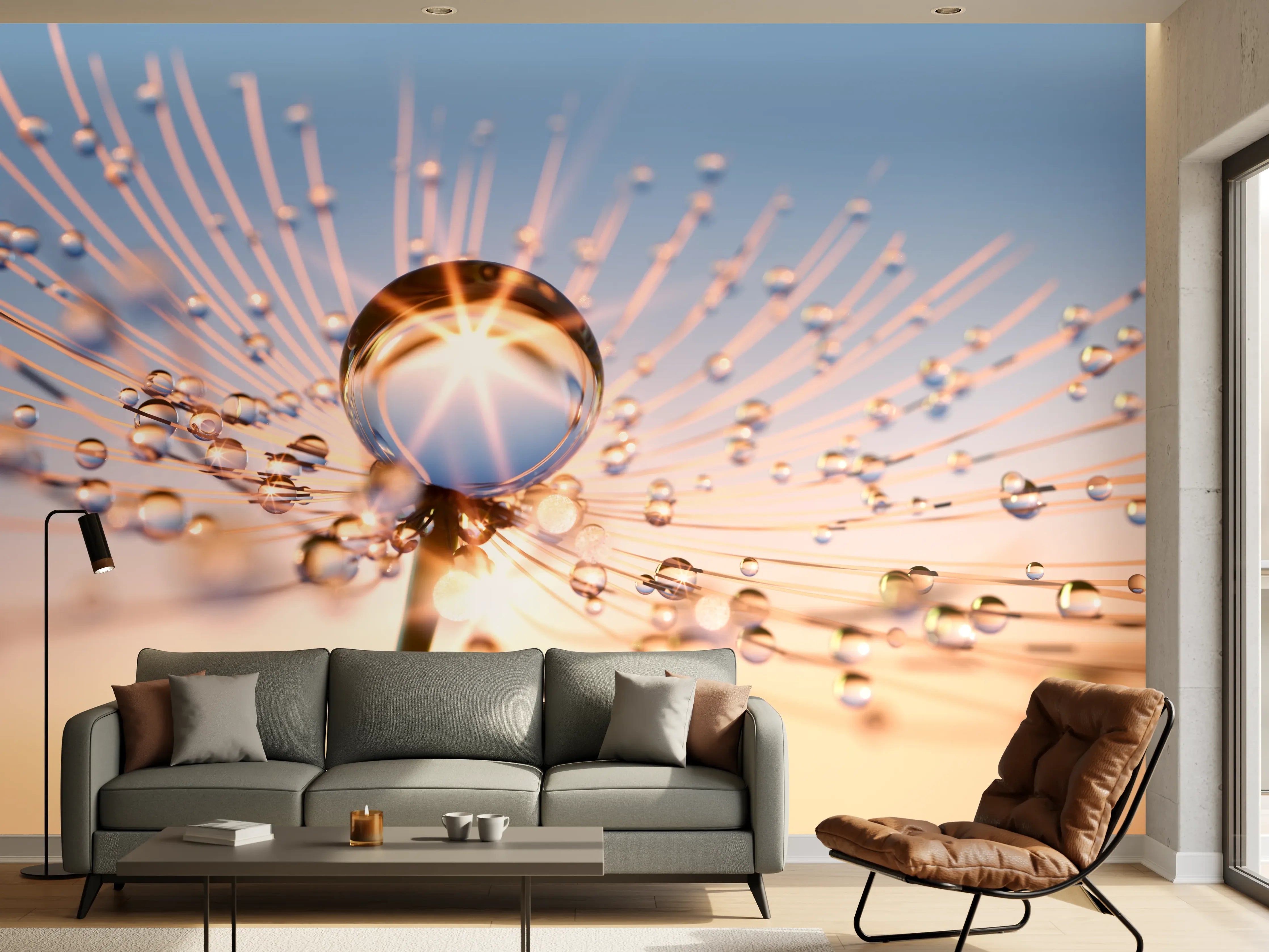 Wandverkleidung Wohnzimmer - Faszinierende Makrofotografie einer Wassertröpfchen-Kristallstruktur