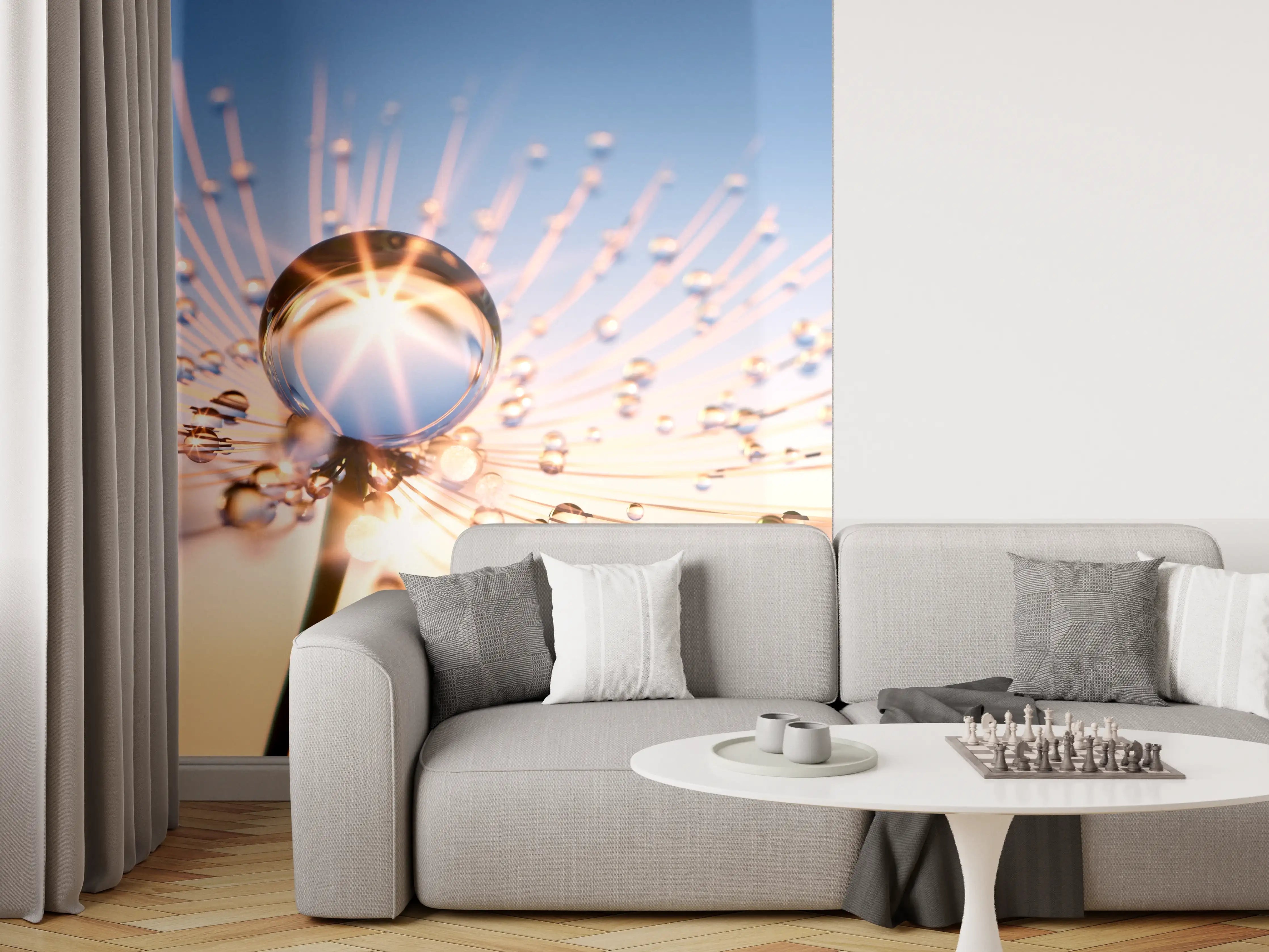 Wandverkleidung Wohnzimmer - Faszinierende Makrofotografie einer Wassertröpfchen-Kristallstruktur