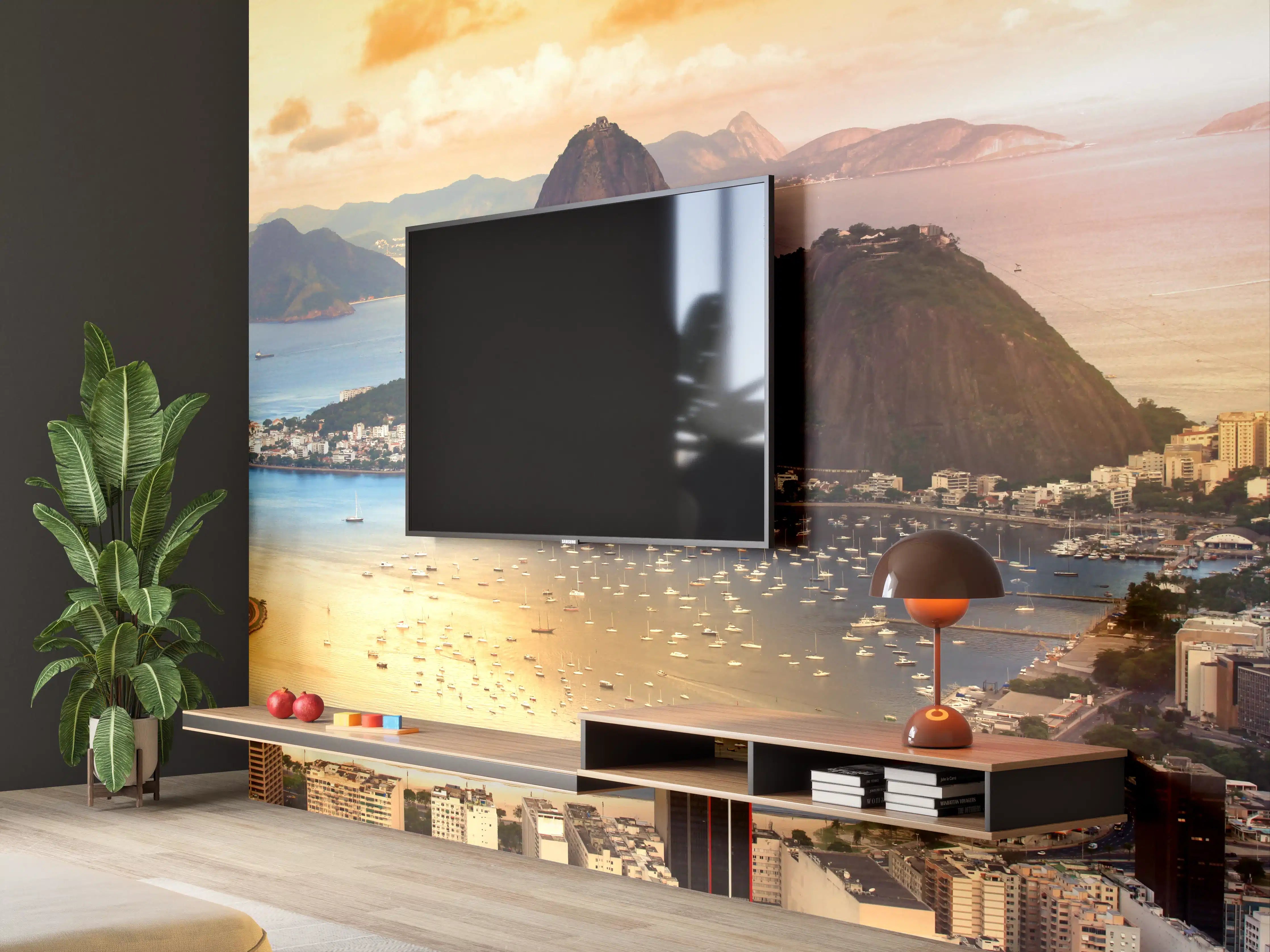 Wandverkleidung Wohnzimmer - Faszinierende Stadtansicht Rio de Janeiro bei Sonnenuntergang