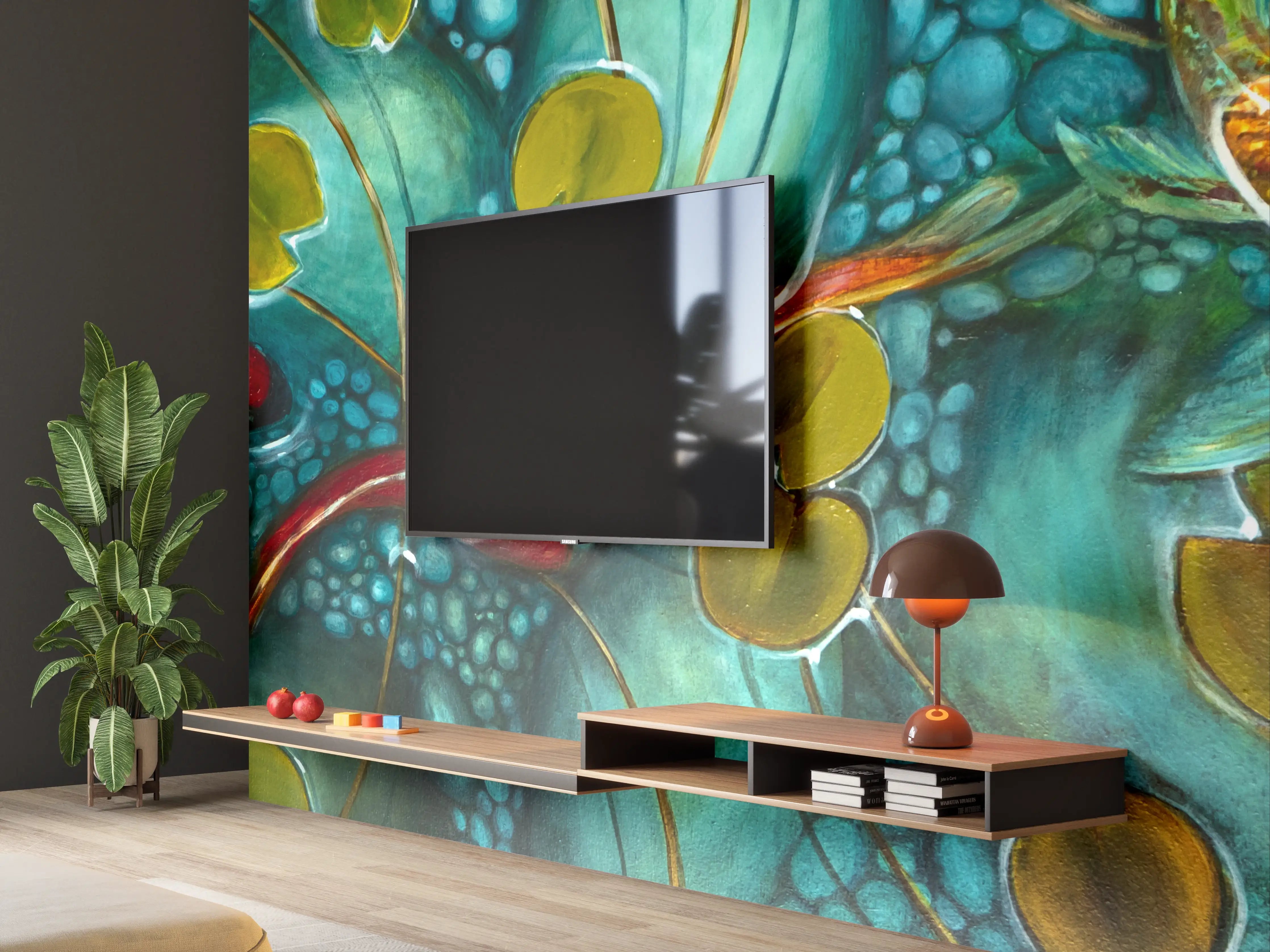 Wandverkleidung Wohnzimmer - Faszinierende Unterwasserwelt mit Koi-Karpfen