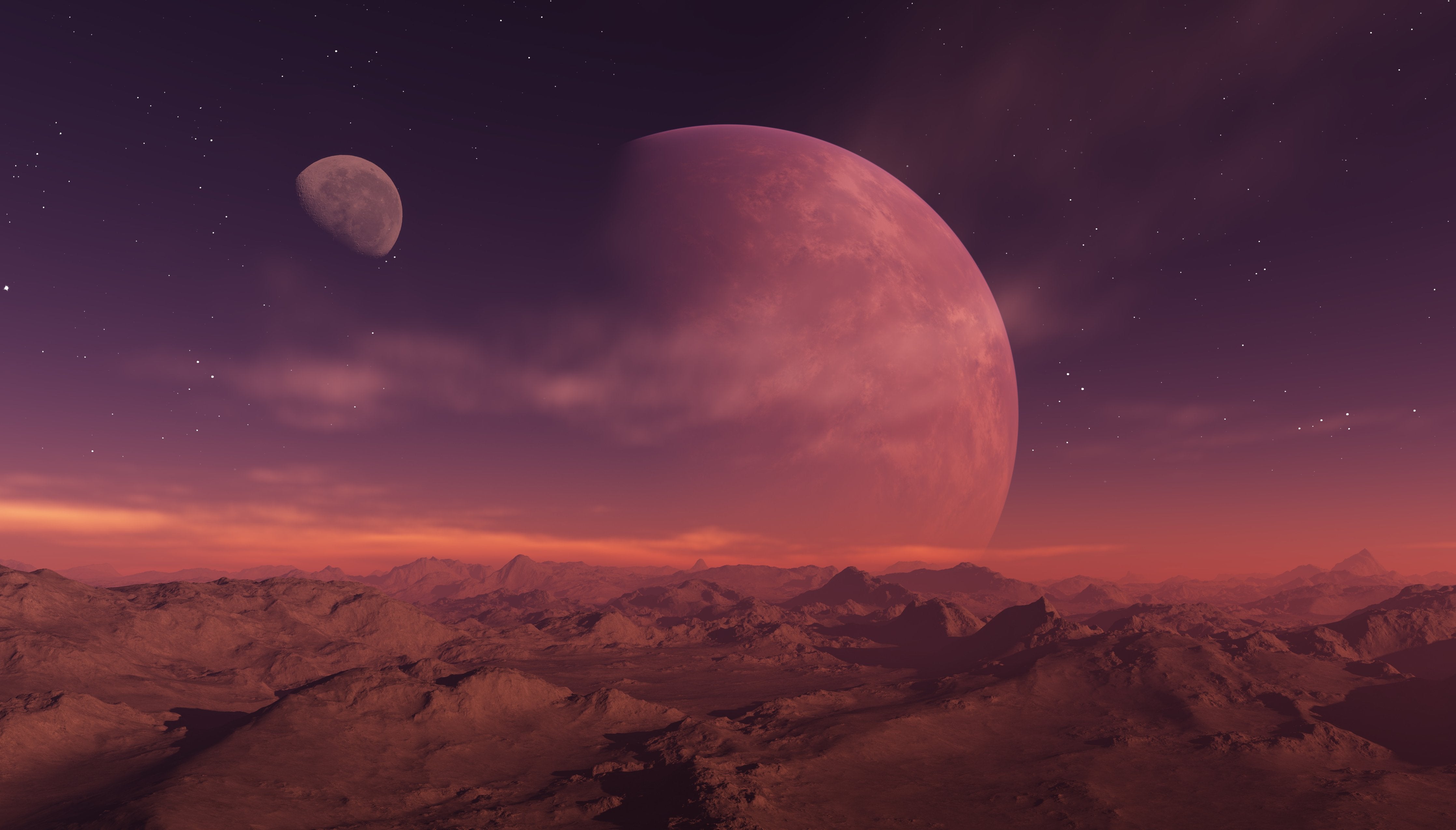 Wandverkleidung Wohnzimmer-Faszinierende Weltraumlandschaft mit zwei Planeten
