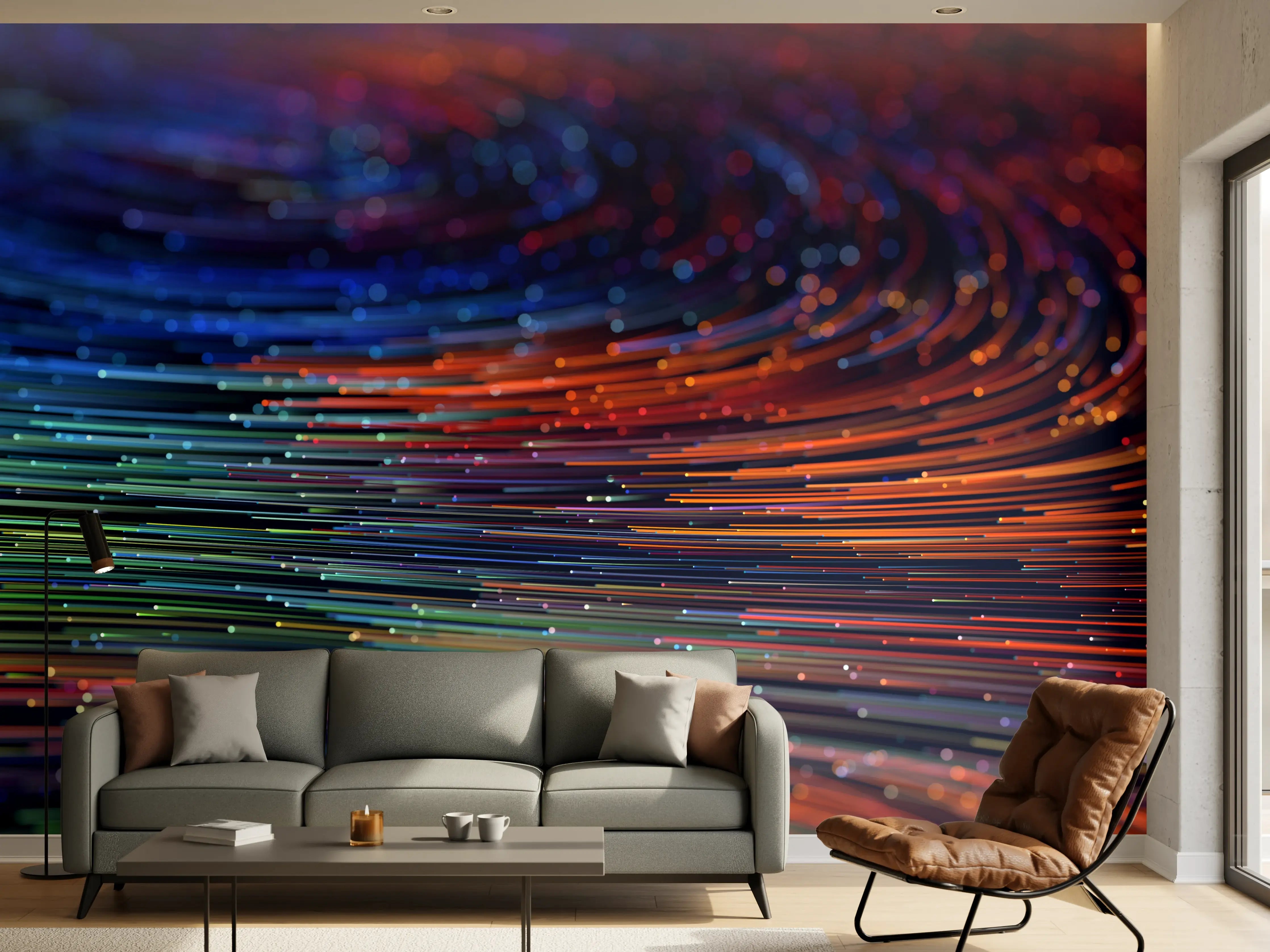 Wandverkleidung Wohnzimmer - Faszinierende bunte Lichtspirale
