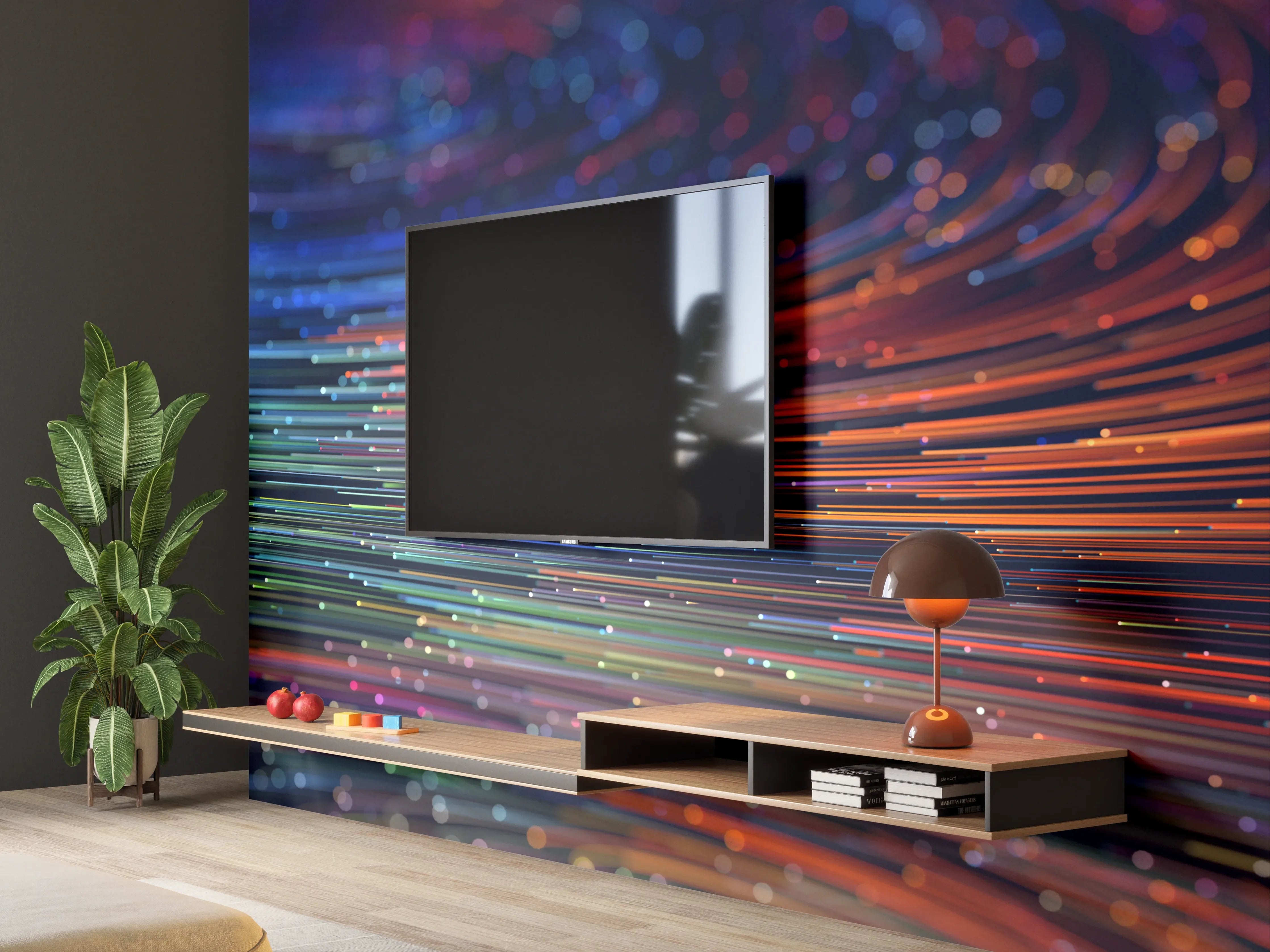 Wandverkleidung Wohnzimmer - Faszinierende bunte Lichtspirale