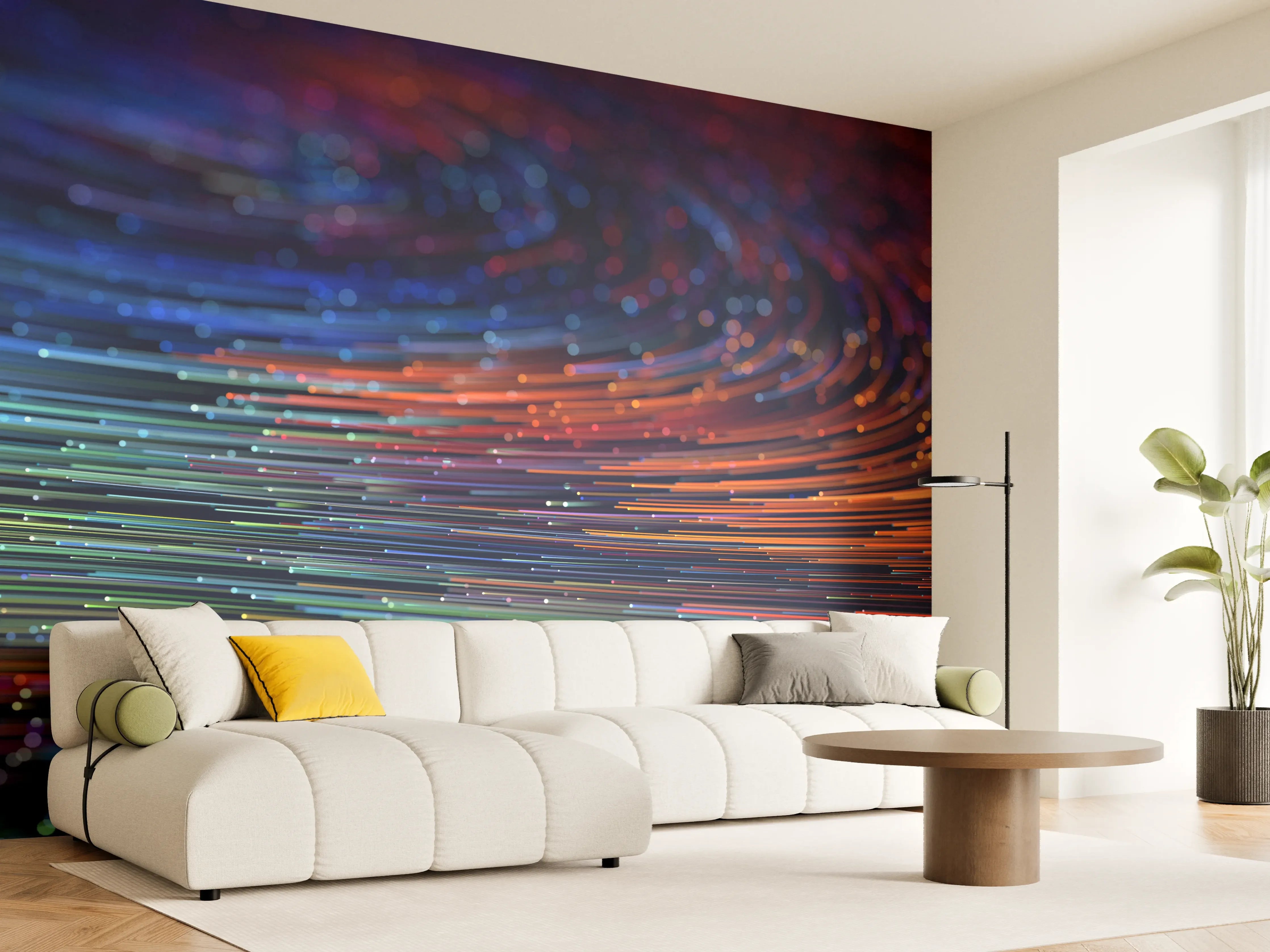 Wandverkleidung Wohnzimmer - Faszinierende bunte Lichtspirale