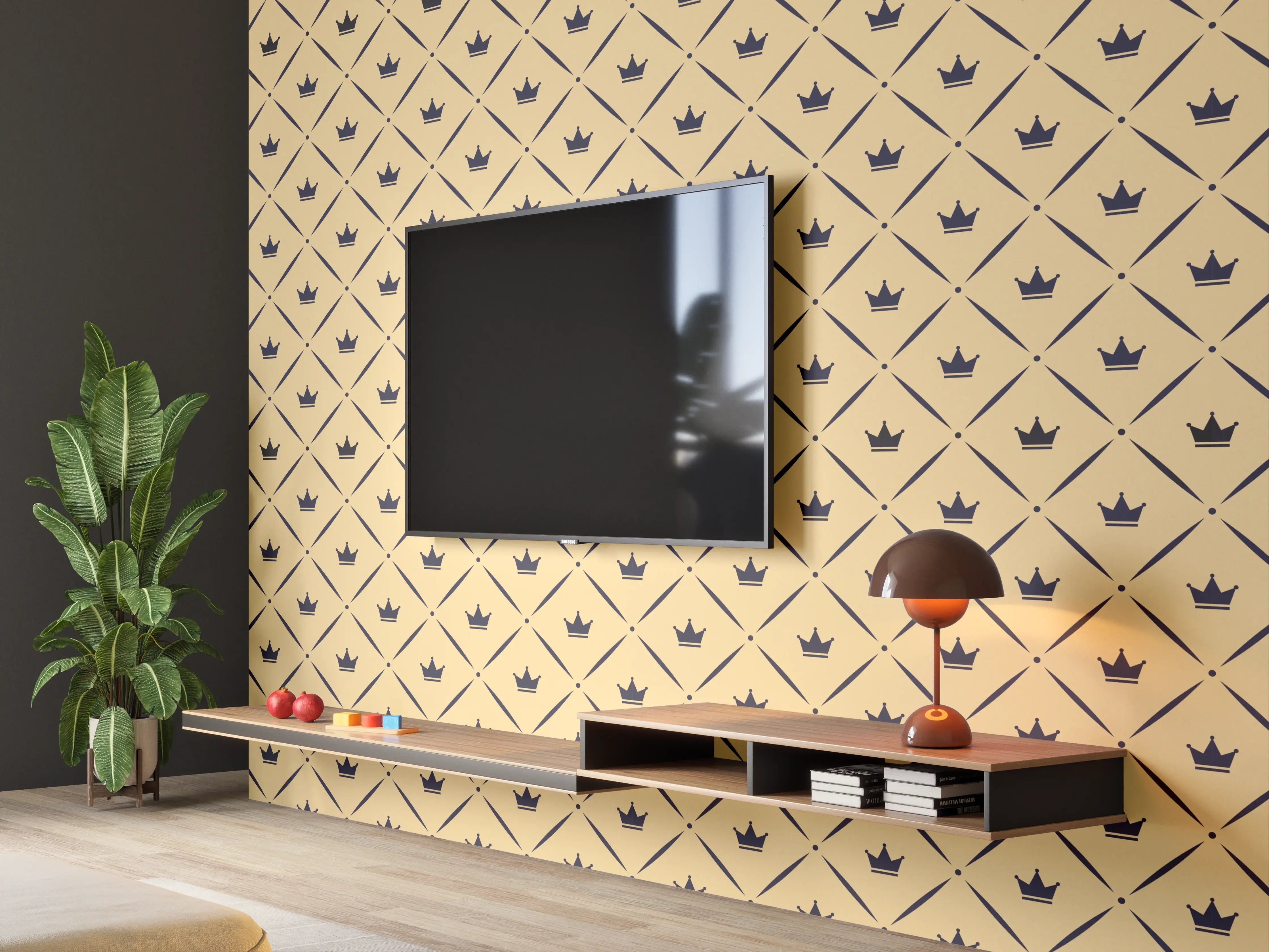Wandverkleidung Wohnzimmer - Feines geometrisches Muster in Gold und Grautönen