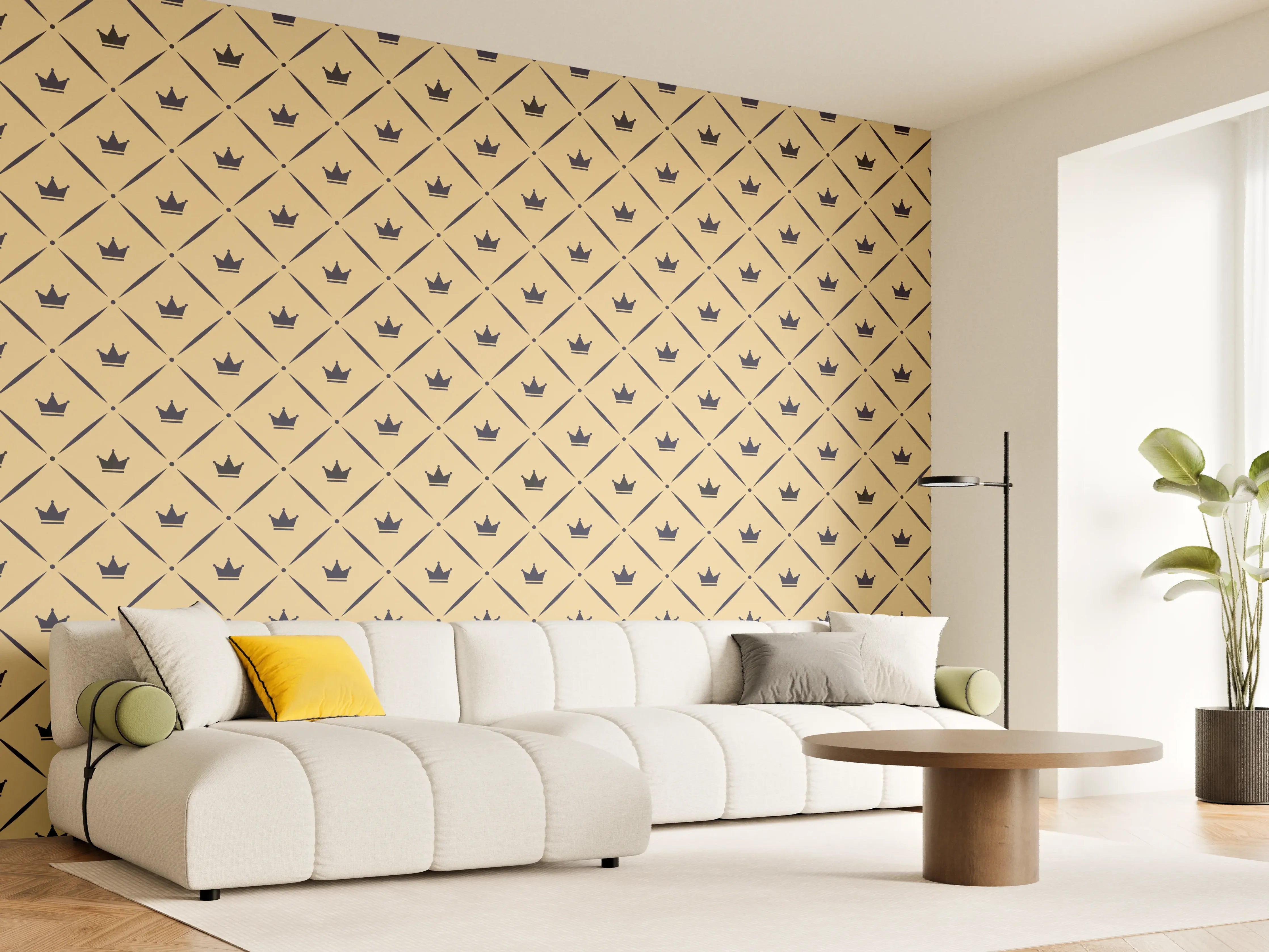 Wandverkleidung Wohnzimmer - Feines geometrisches Muster in Gold und Grautönen