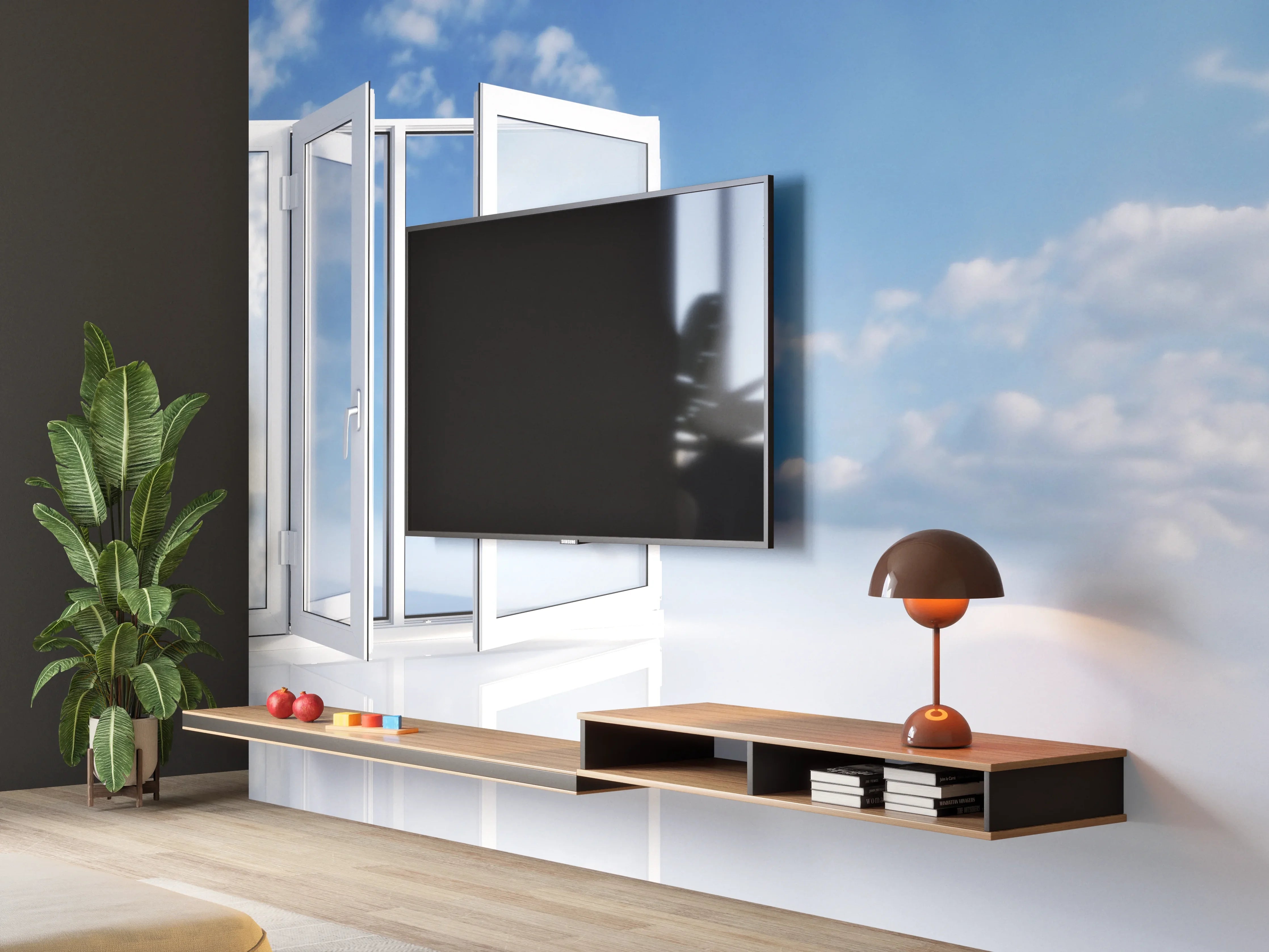Wandverkleidung Wohnzimmer - Fenster über dem Himmel
