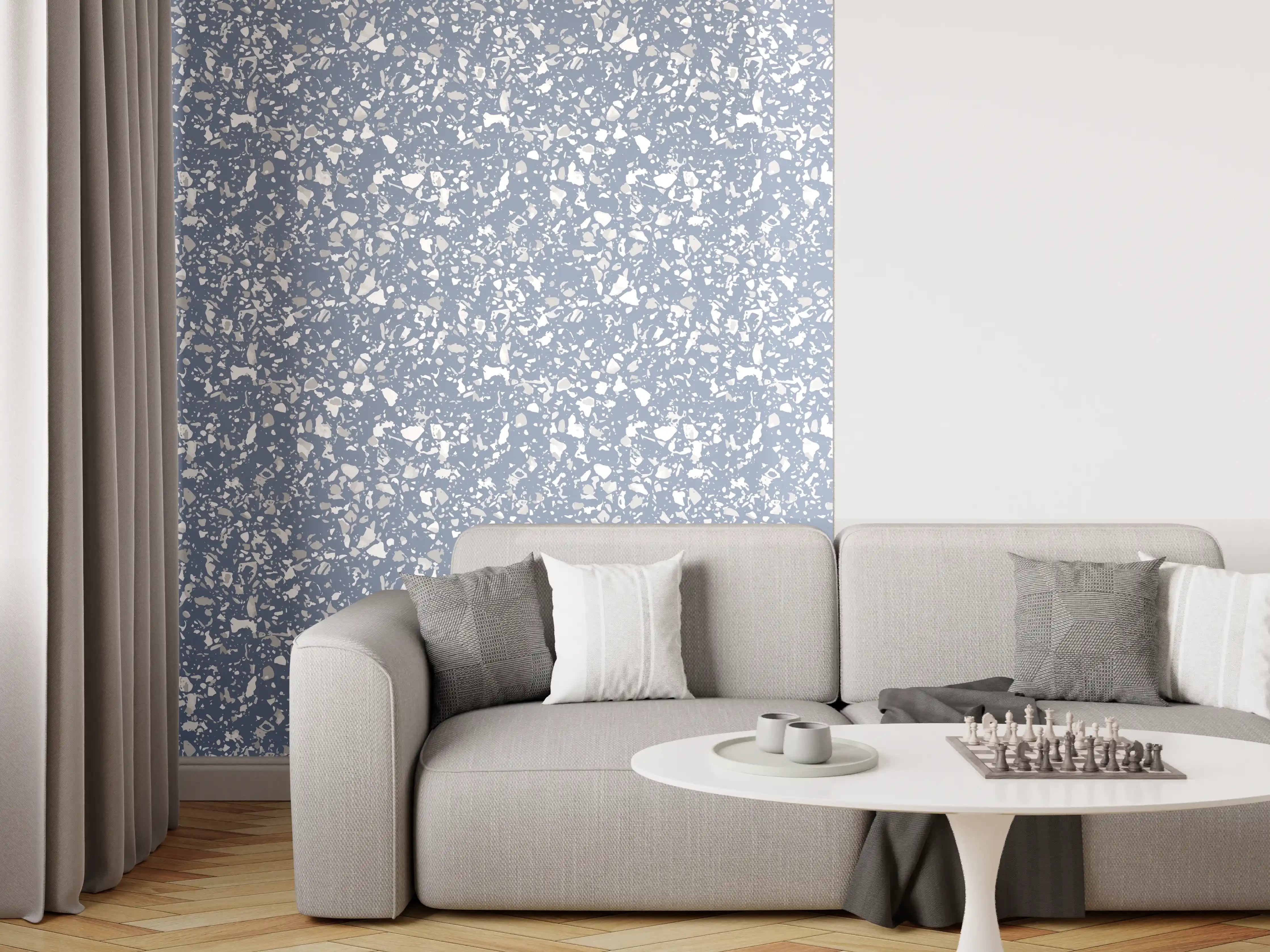 Wandverkleidung Wohnzimmer - Fensterglas mit Schnee-Effekt