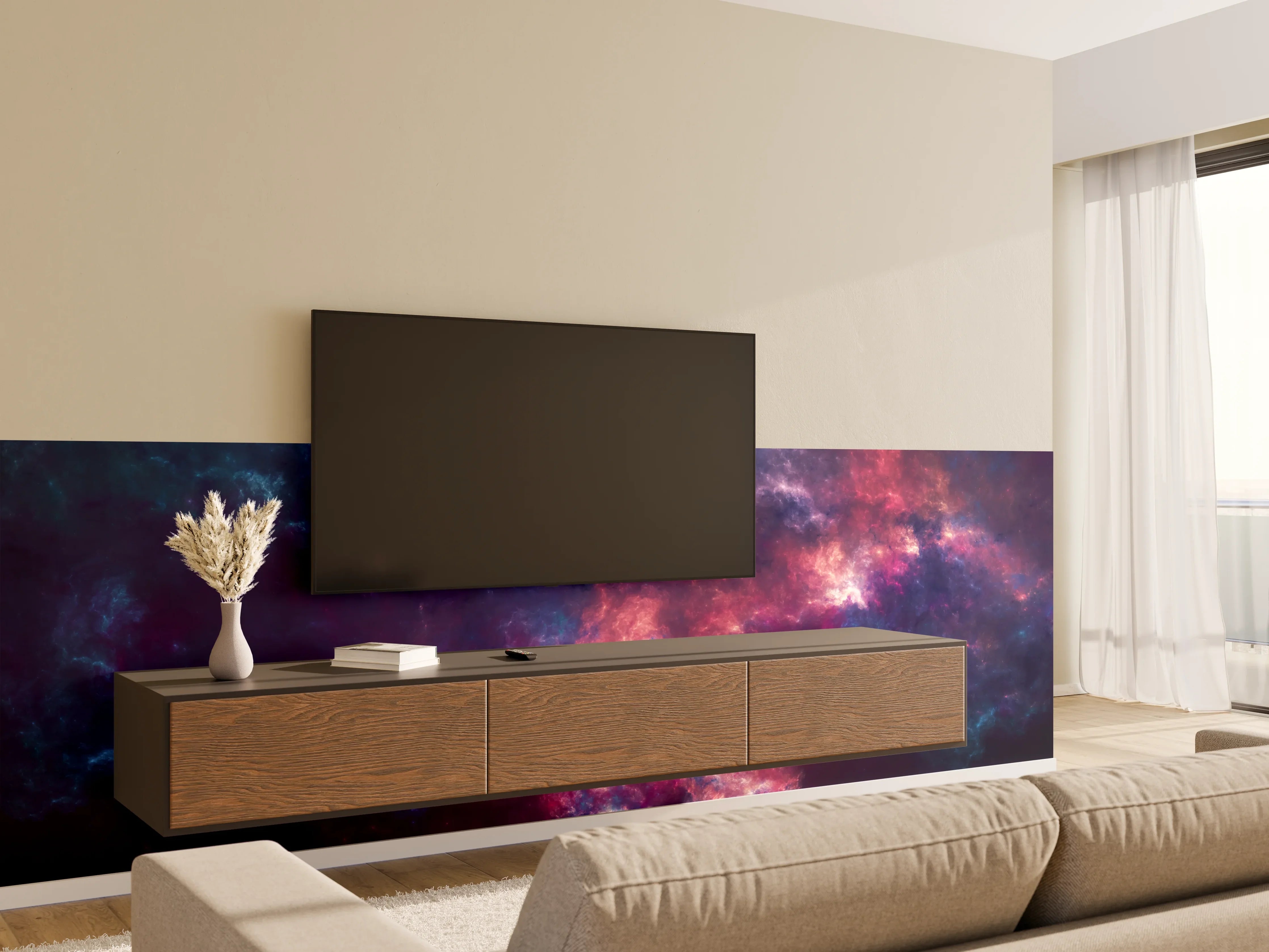 Wandverkleidung Wohnzimmer - Fiktiver Weltraum