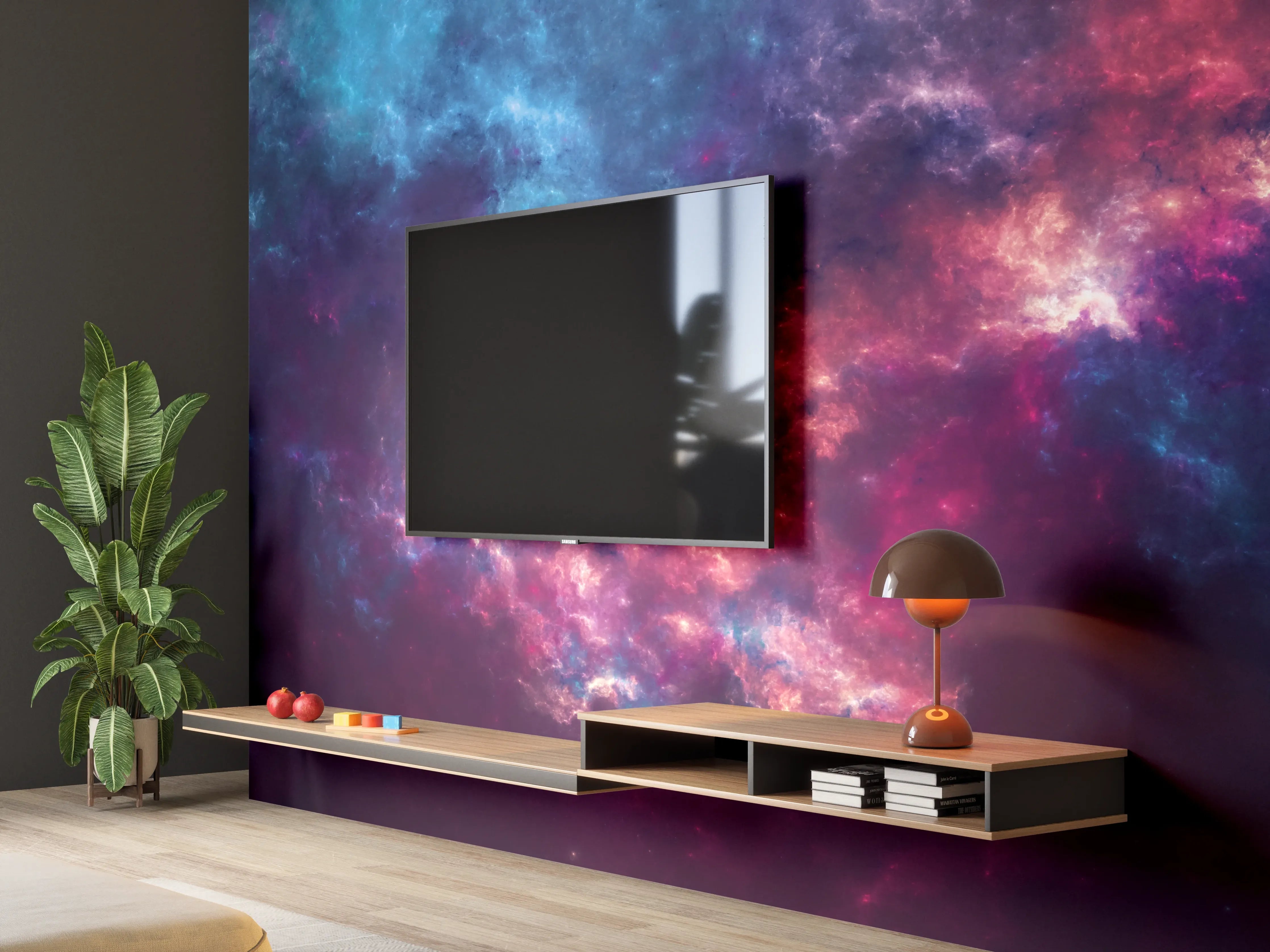 Wandverkleidung Wohnzimmer - Fiktiver Weltraum