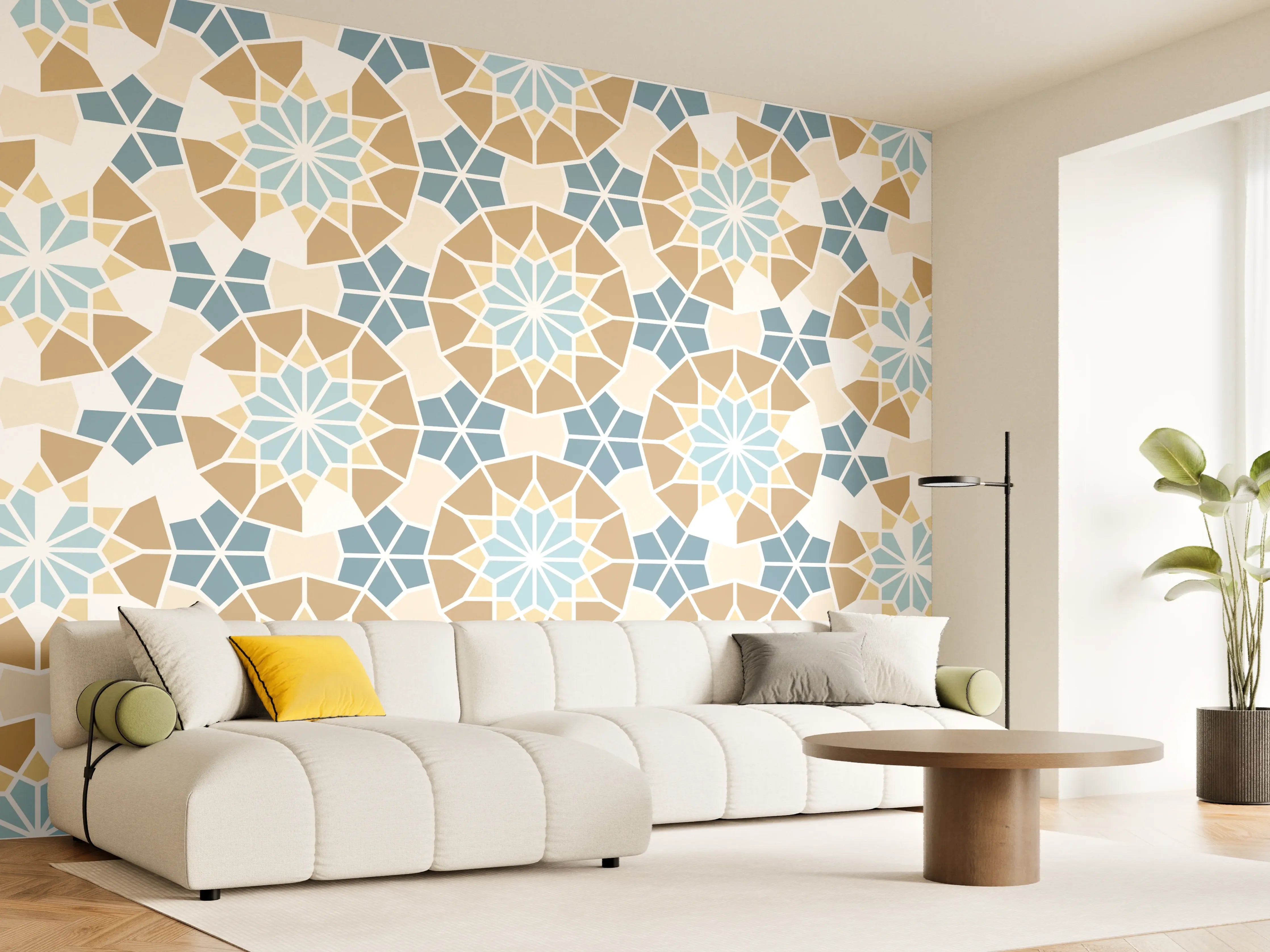 Wandverkleidung Wohnzimmer - Fliesen eckige Geometrie