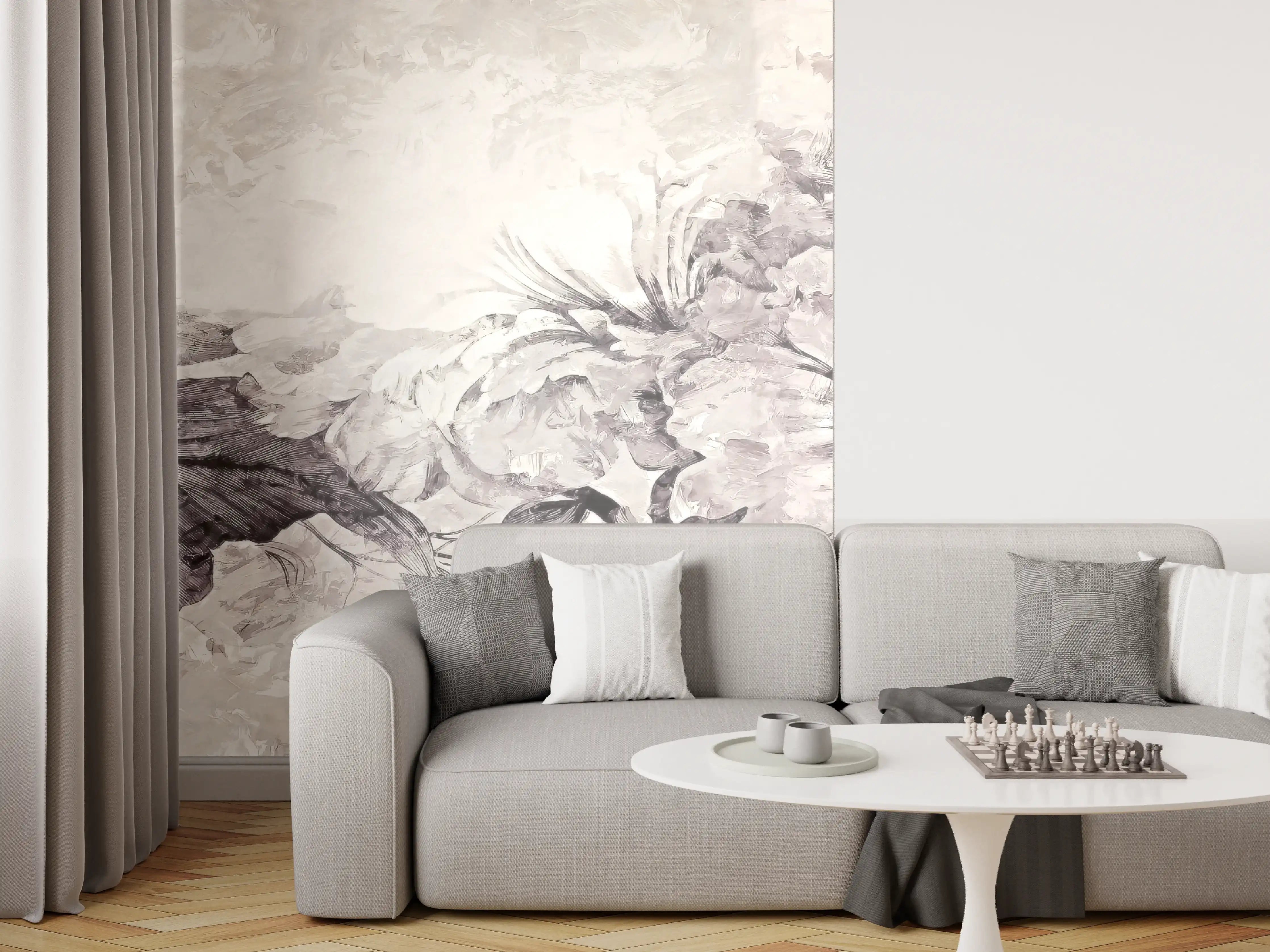 Wandverkleidung Wohnzimmer - Floral Grau Abstrakte Textur