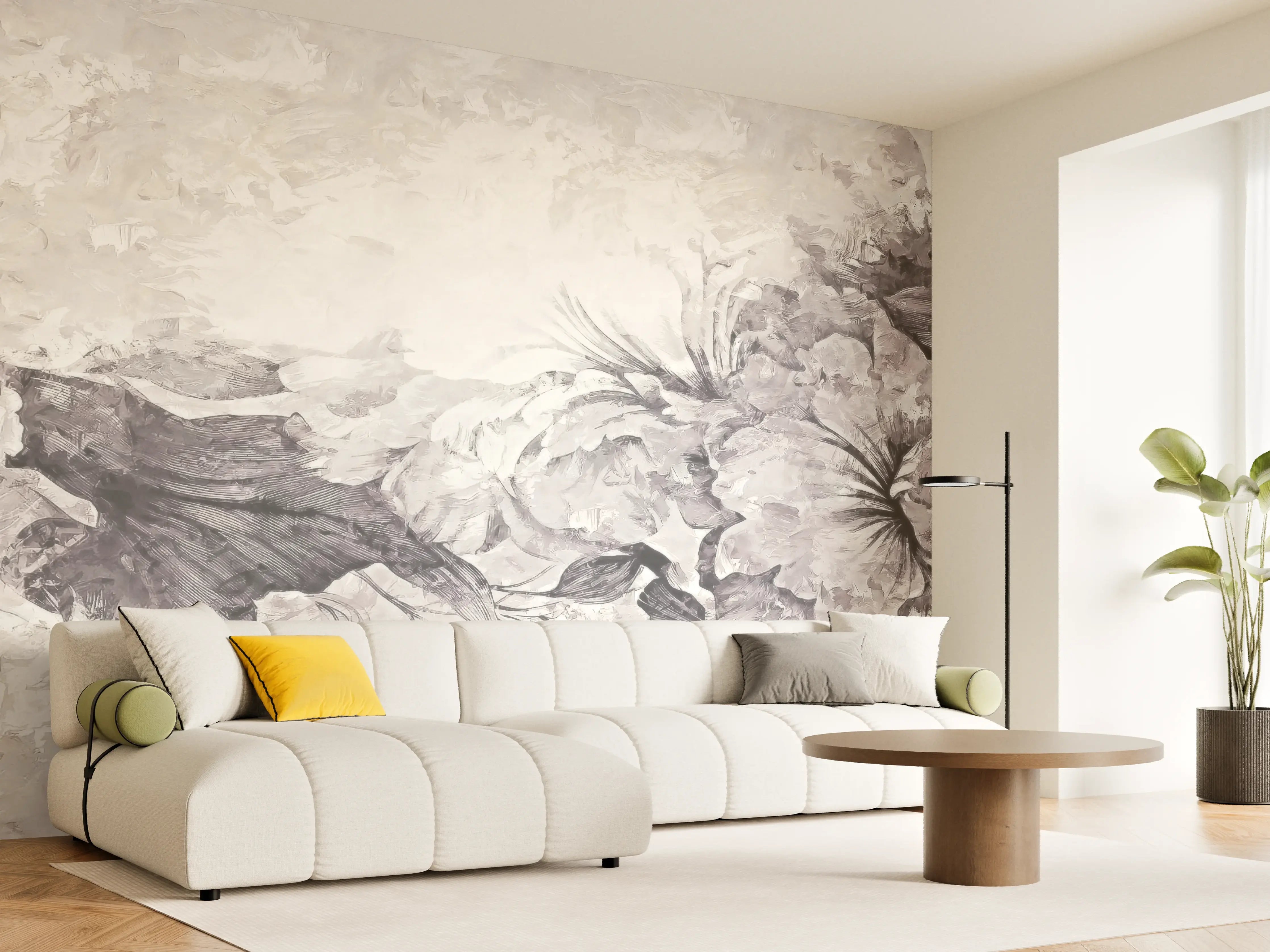 Wandverkleidung Wohnzimmer - Floral Grau Abstrakte Textur