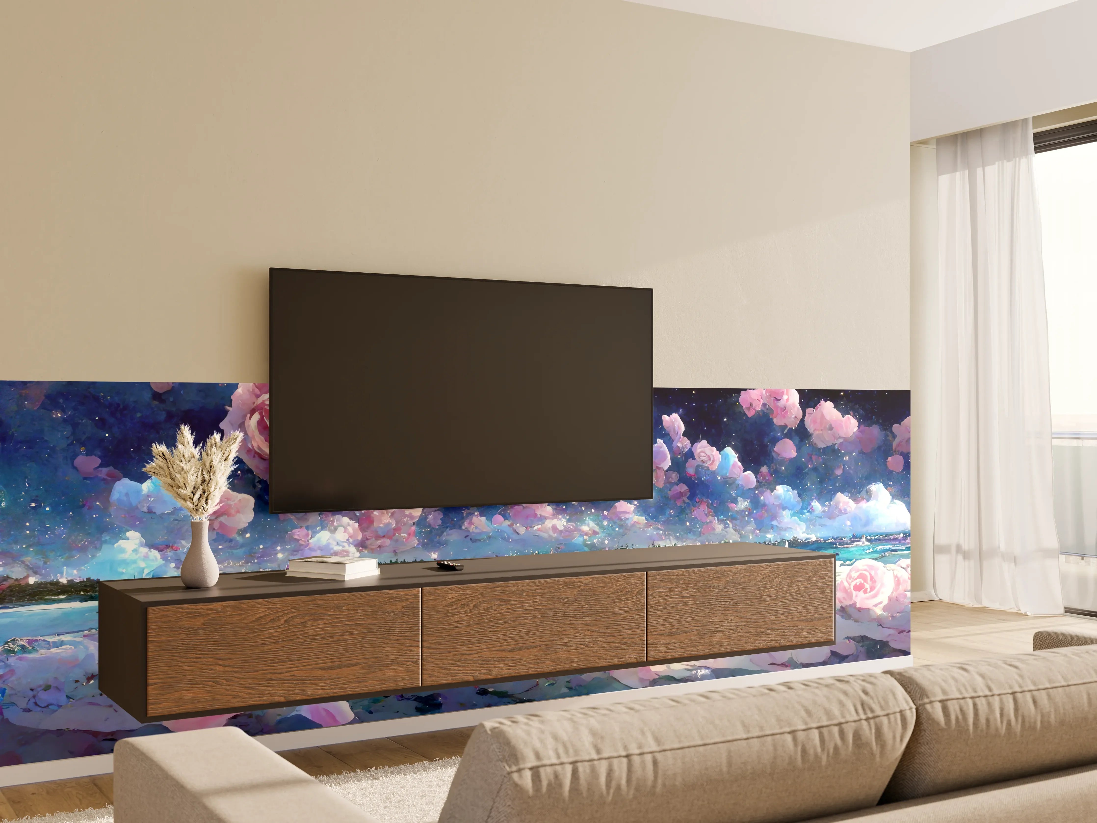 Wandverkleidung Wohnzimmer - Florale Traumwelt - Ozean