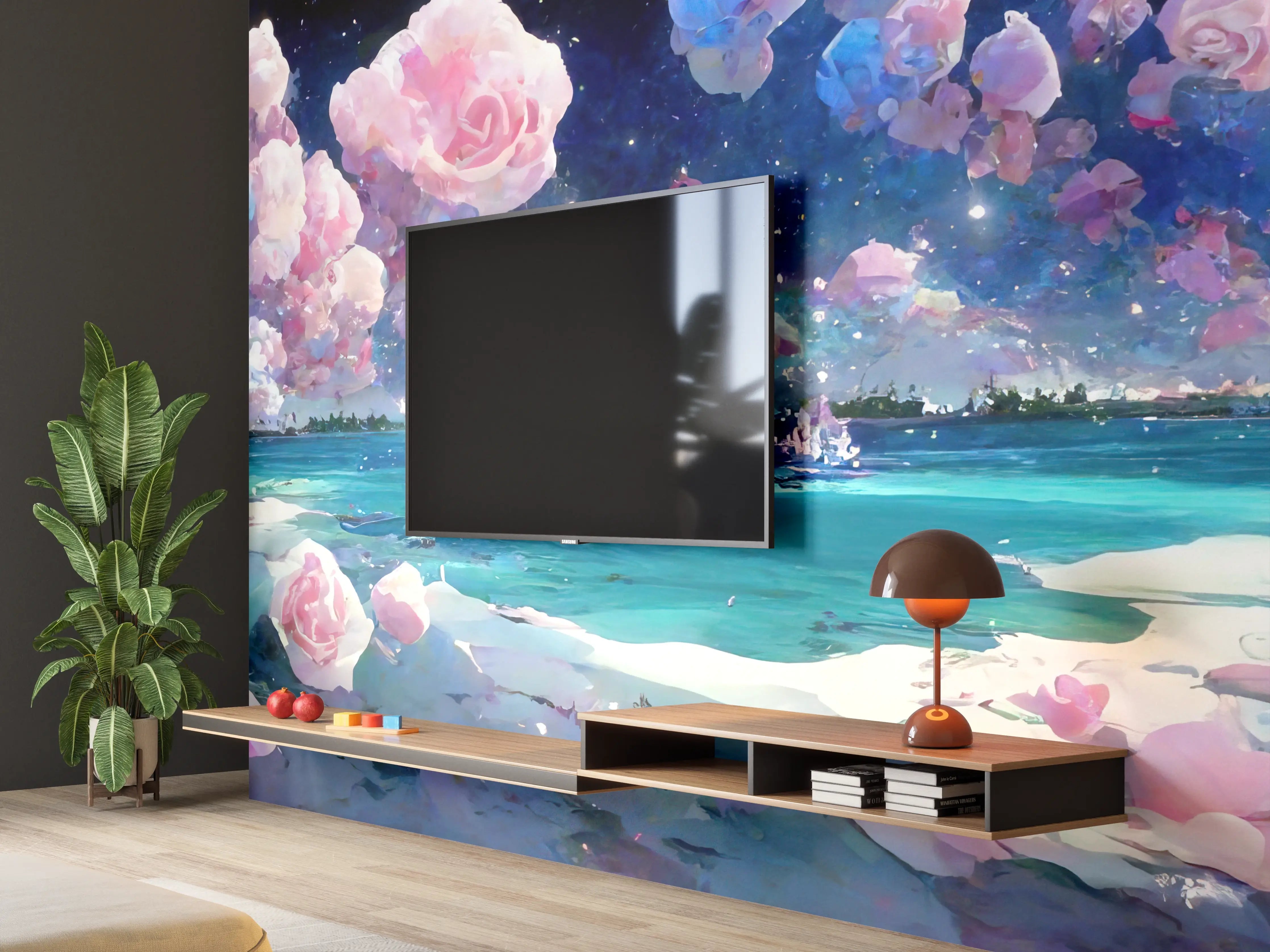 Wandverkleidung Wohnzimmer - Florale Traumwelt - Ozean