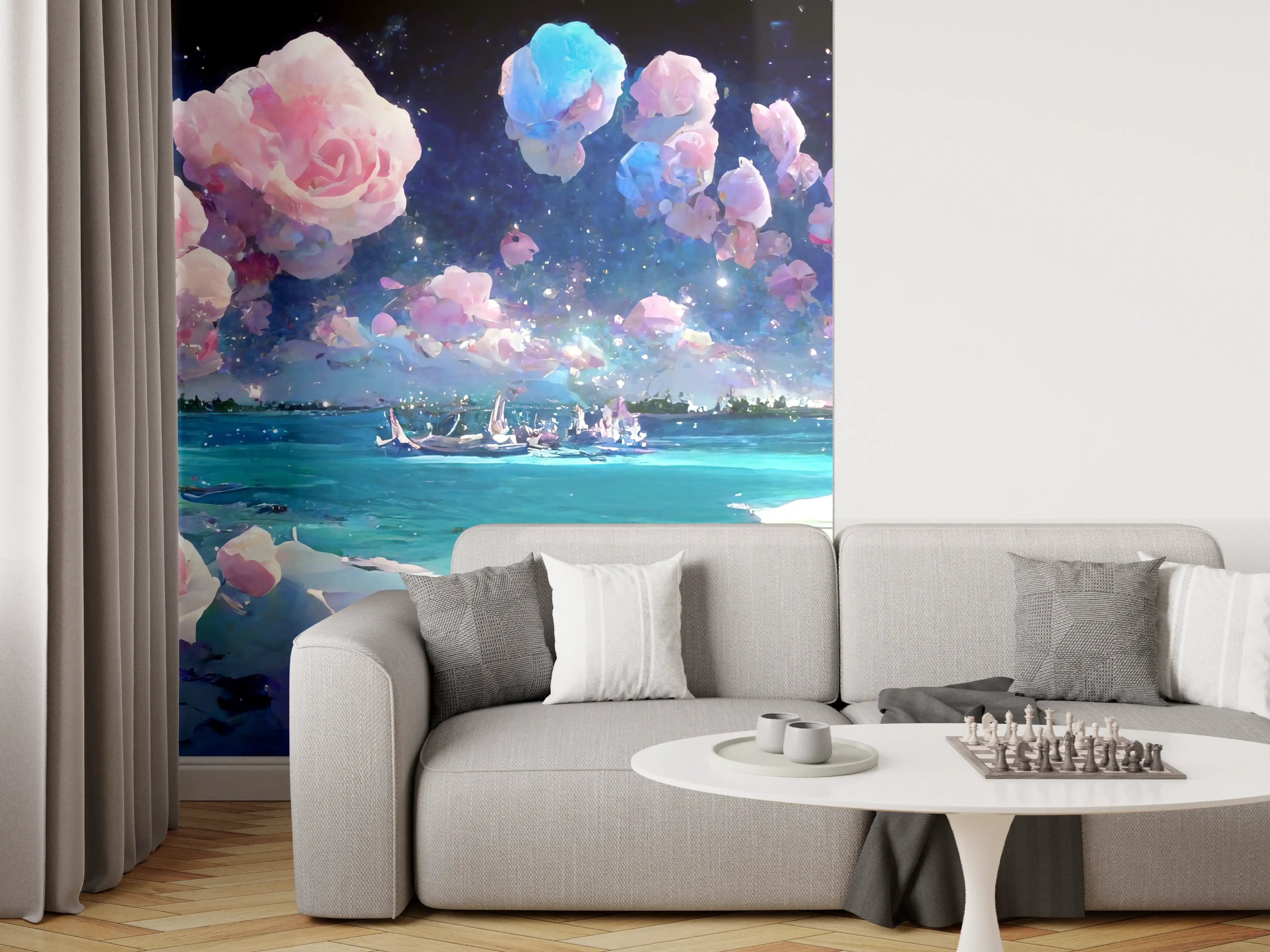 Wandverkleidung Wohnzimmer - Florale Traumwelt - Ozean